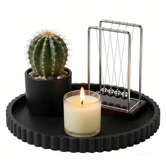 Shuielai Silicone Bathroom Tray, Round Vanity Tray, 9-inch, Black, Storage Decorative Vanity Coffee Table Decor for Perfume
