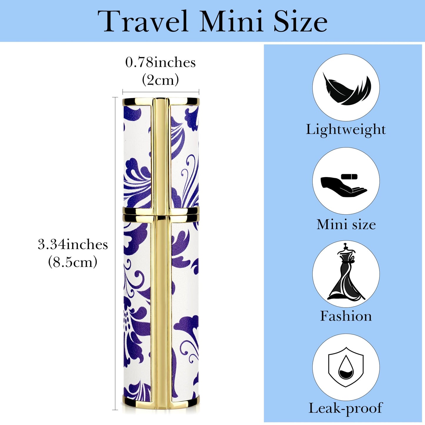 LUEXBOX Portable Perfume Bottle for Travel, Mini Refillable Perfume Dispenser, 5ml Faux Leather Leak Proof Perfume Atomizers, Blue and White Bottles Sprayer for Pocket Perfume (Blue flower)