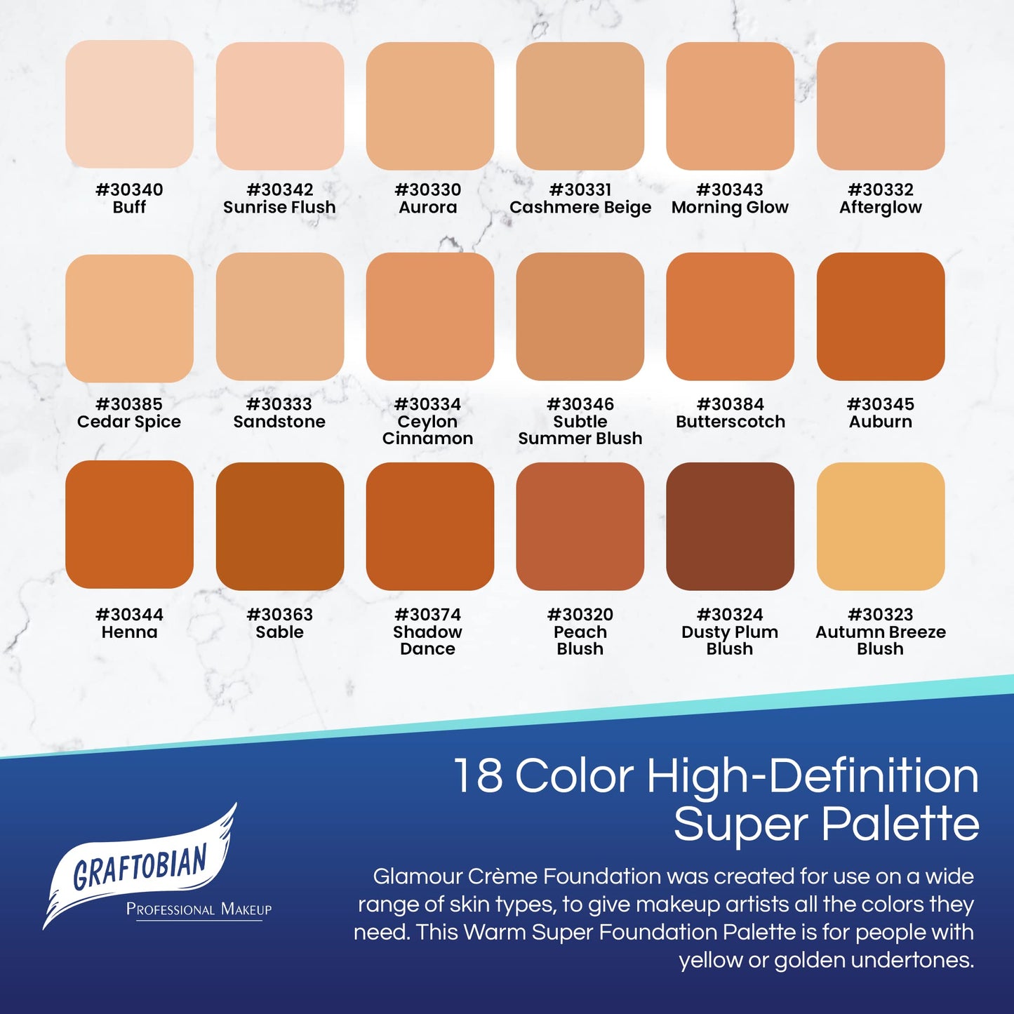 Graftobian HD High-Definition Super Palette - Foundation Palette W/Makeup Sponge, Professional Face Cream Palette, Contour & Coverage Face Makeup, Artist Kit Addition, Warm