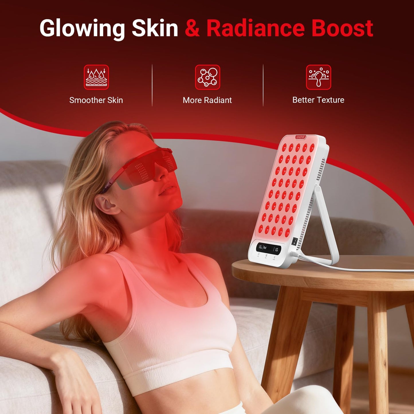 Comfytemp Red Light Therapy for Face & Body, Near Infrared Light Panel with Adjustable Stand, Dual-Chip 40 LEDs, 4 Modes Portable Panel with Timer for Travel Home, 660nm & 850nm, 55W