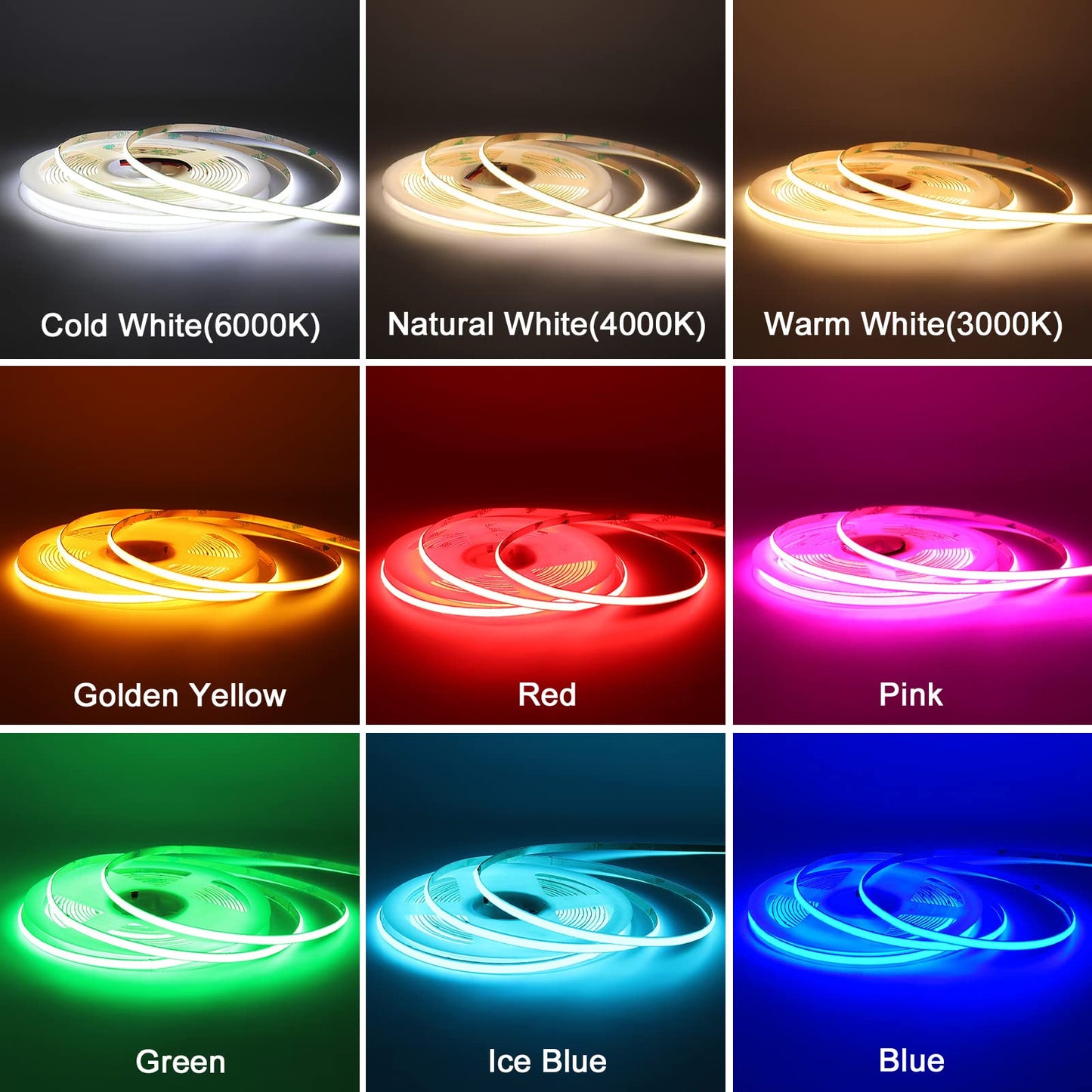 COB LED Strip Light, 16.4FT 12V 3000k Narrow Width 5mm Super Bright CRI 90+ Dotless LED Tape Light, 400LEDs/M Cuttable Flexible Dimmable Light Strip for Indoor Home Christmas Decor (No Power Supply)