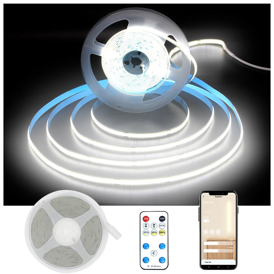 DAYBETTER COB LED Strip Light,LED Lights for Bedroom 16.4ft,Daylight White 6500K Dotless LED Light Strip,1600 LEDs Super Bright Dimmable 24V Flexible Tape Lights with Remote,Kitchen,Cabinets Lighting