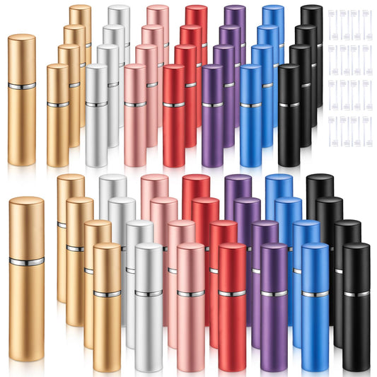 Zonon 56 Pieces 5ml and 10ml Refillable Perfume Atomizer Mini Refillable Spray Perfume Bottle Portable with 56 Pieces Refill Pump Dispenser Pump Transfer Tool for Outgoing Valentine's Day(Colorful)