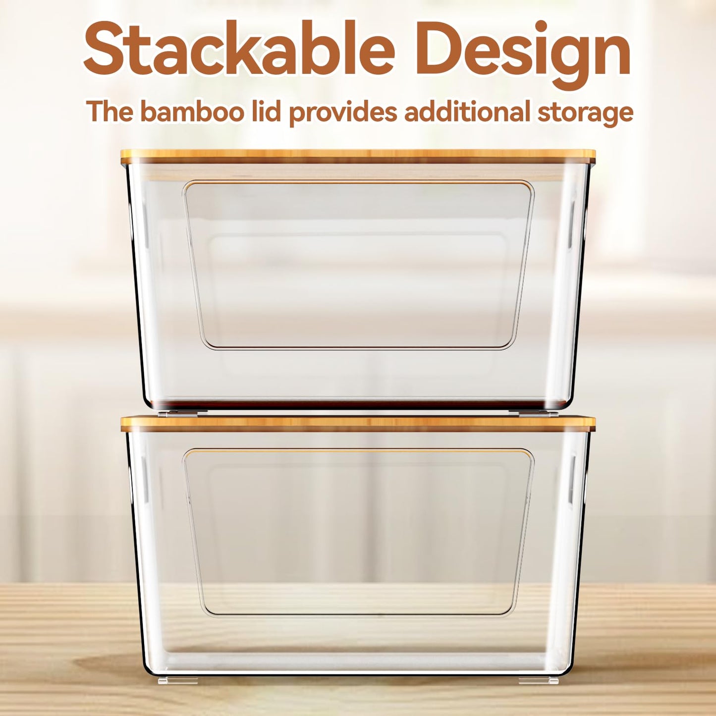 spospo 4 Pack Trash Bag Holder with Bamboo Lid, Stackable Trashbag Dispenser, Extra Large Garbage Bag Holder for Kitchen Laundry Room Under Sink Organization and Storage