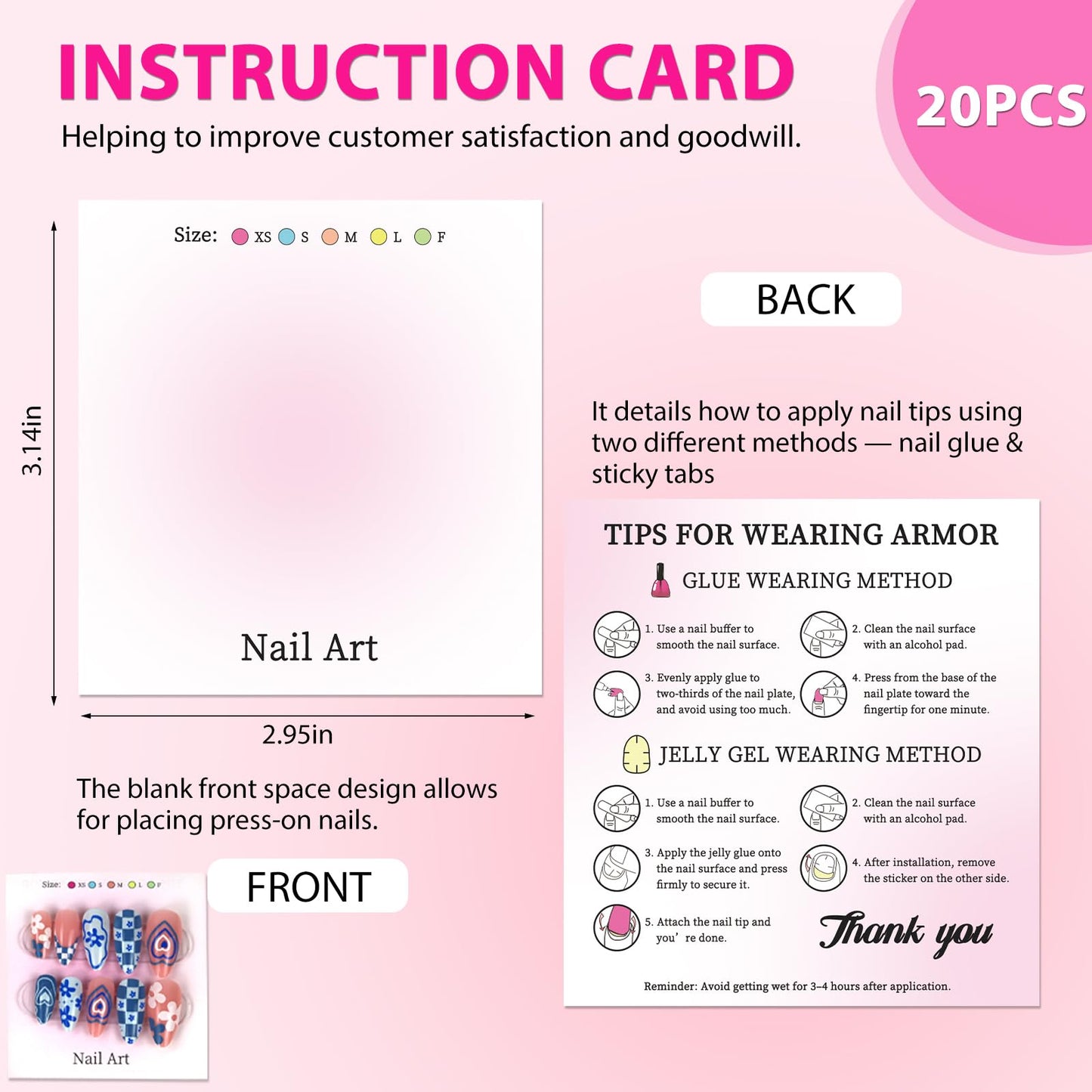 ESUOHYM 20 Sets Nails Packaging Bags for Press On Disposable Nail Supplies Kit with Holographic Bags, Glues, Instruction Cards, Tabs, File, Stick, Prep Pads, Tape Press On Nail Tools Kit for Business