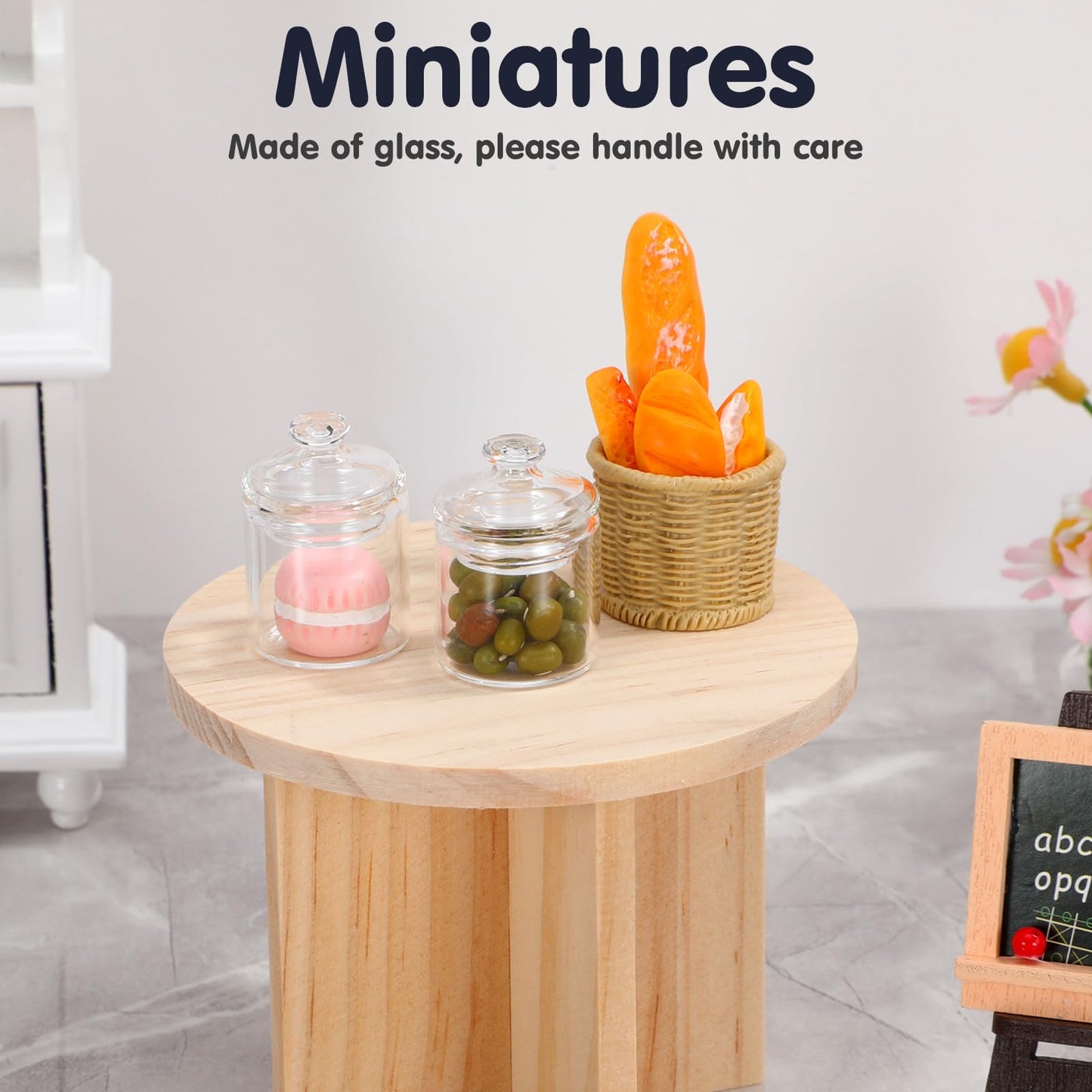 1:12 Scale Miniature Glass Jars with Lids - 8pcs Transparent Dollhouse Bottles Storage Jars Mini Glass Canister for Dollhouse Miniature Food, Terrarium Decor & Photo Props
