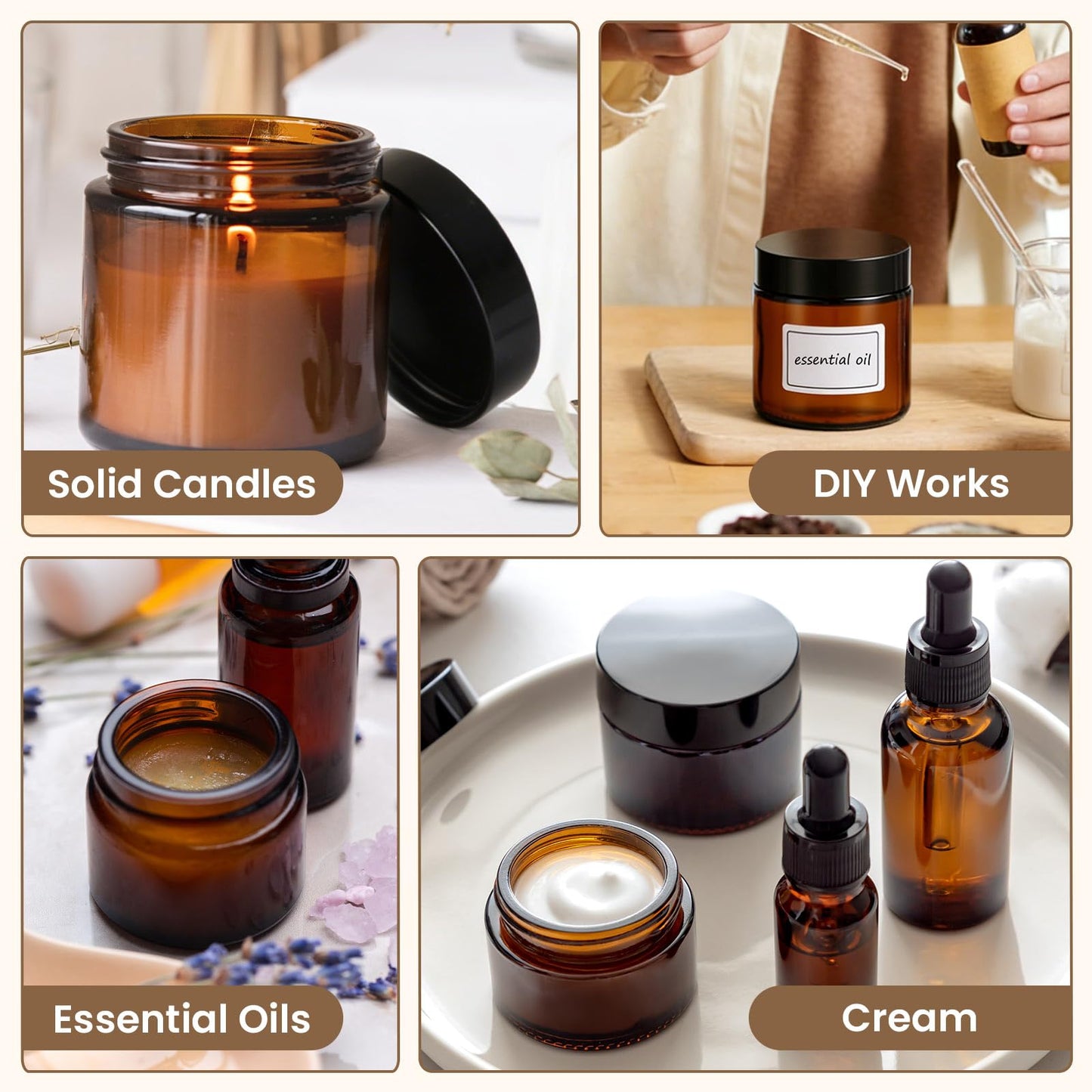 30 Pcs 2 oz Glass Jars with Lids, Amber Glass Jars with 40 Labels & 10 Spatulas, Inner Liners, LeakProof, UV-Protective,Round Glass Containers for Essential Oils, Spices, Candle Making,DIY