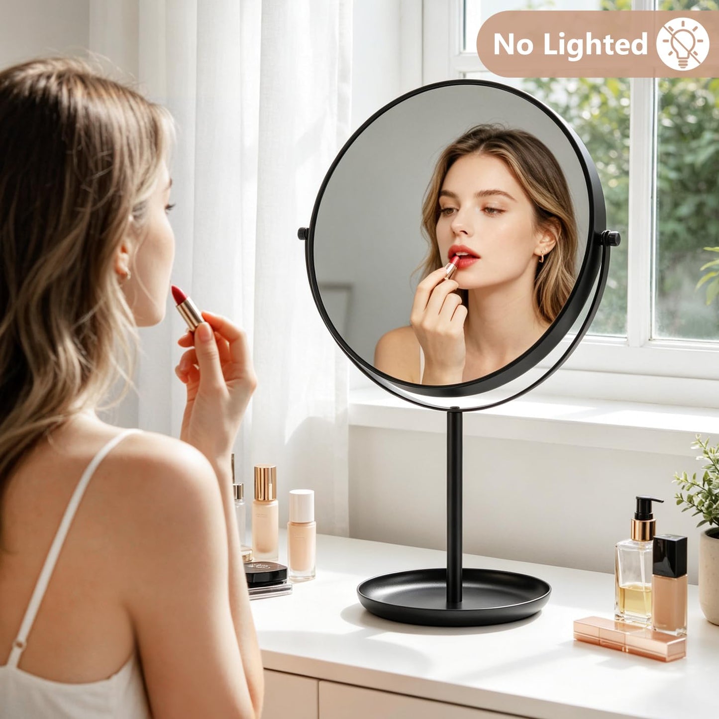 DECLUTTR 30X Magnifying Makeup Mirror, 8 Inch Tabletop Mirror with Stand, Double-Sided Metal Vanity Mirror for Bathroom, Black
