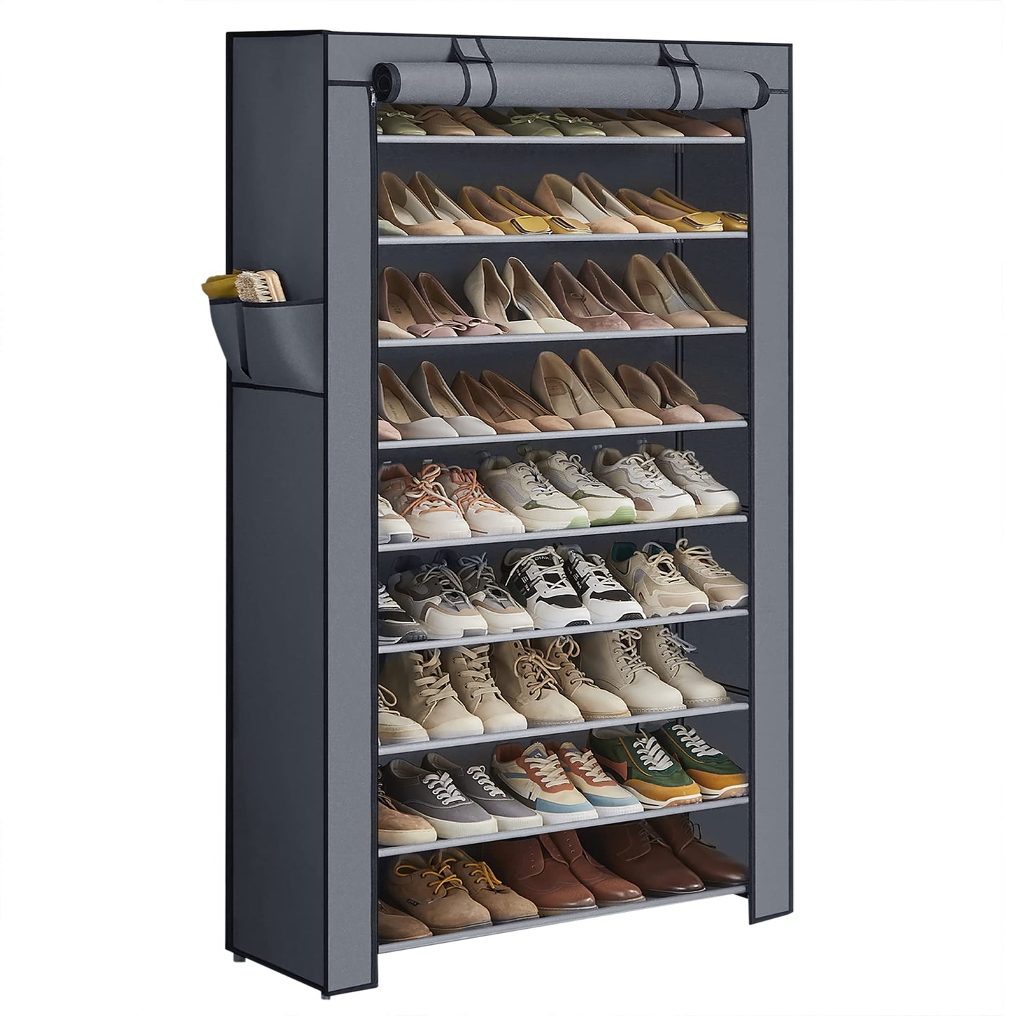 SONGMICS 10-Tier Shoe Rack, Shoe Storage Cabinet with Dustproof Cover, Free-Standing Shoe Storage Organizer for Closet, Entryway, Hold 40-50 Pairs of Shoes, for Sneakers, High Heels, Gray URXJ36G