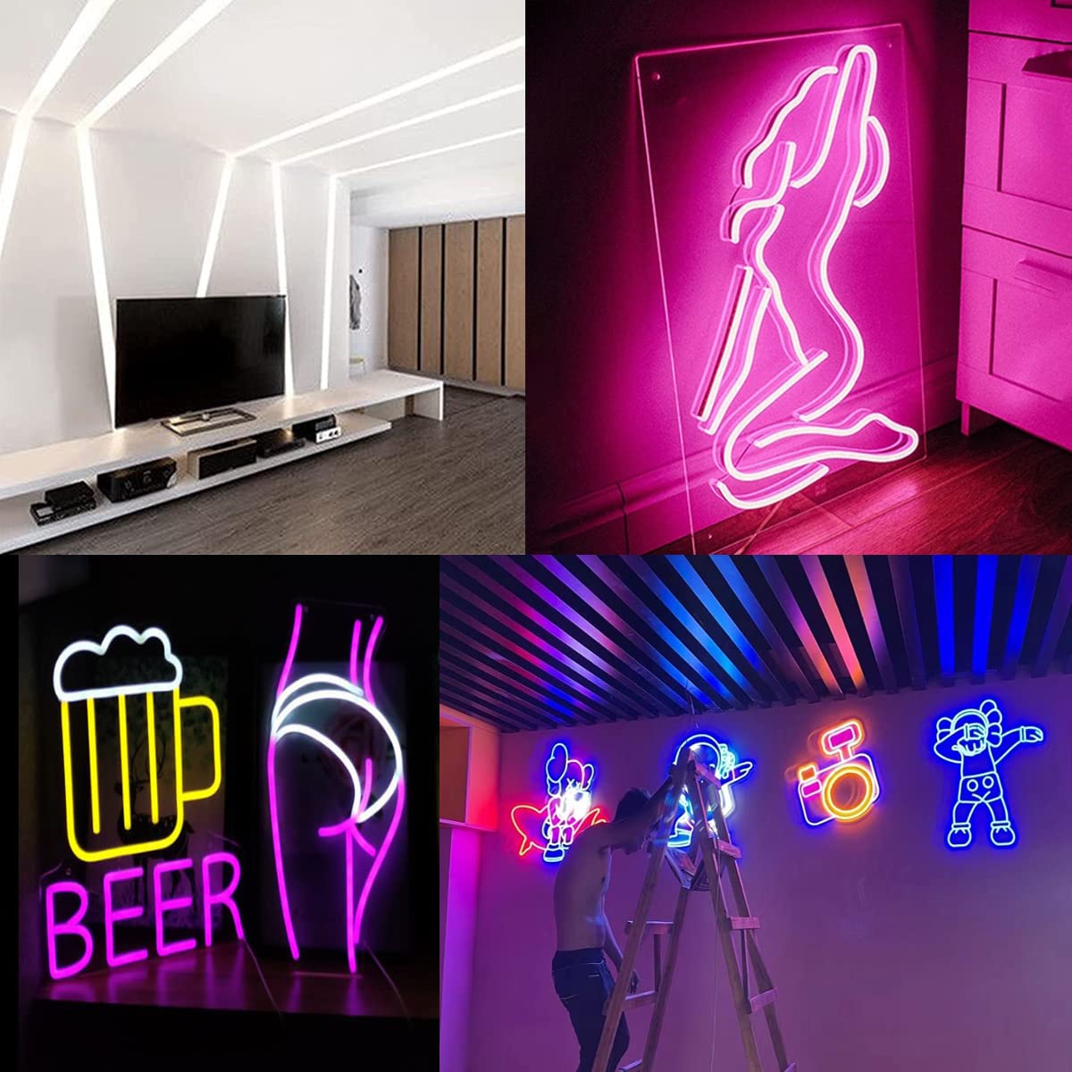 Maxlaxer Pink Neon LED Strip Lights, 16.4ft 12V Waterproof Flexible Light for Indoor/Outdoor Decoration (Includes Power Adapter)