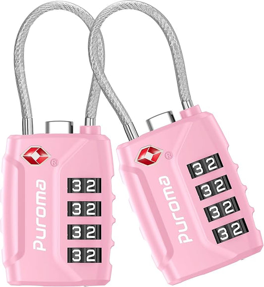Puroma 2 Pack TSA Approved Luggage Locks, 4 Digit Combination Travel Locks Resettable Code Lock with Zinc Alloy Body for Suitcase, Toolbox, Backpack, Bag, Gym Locker (Basic Pink)