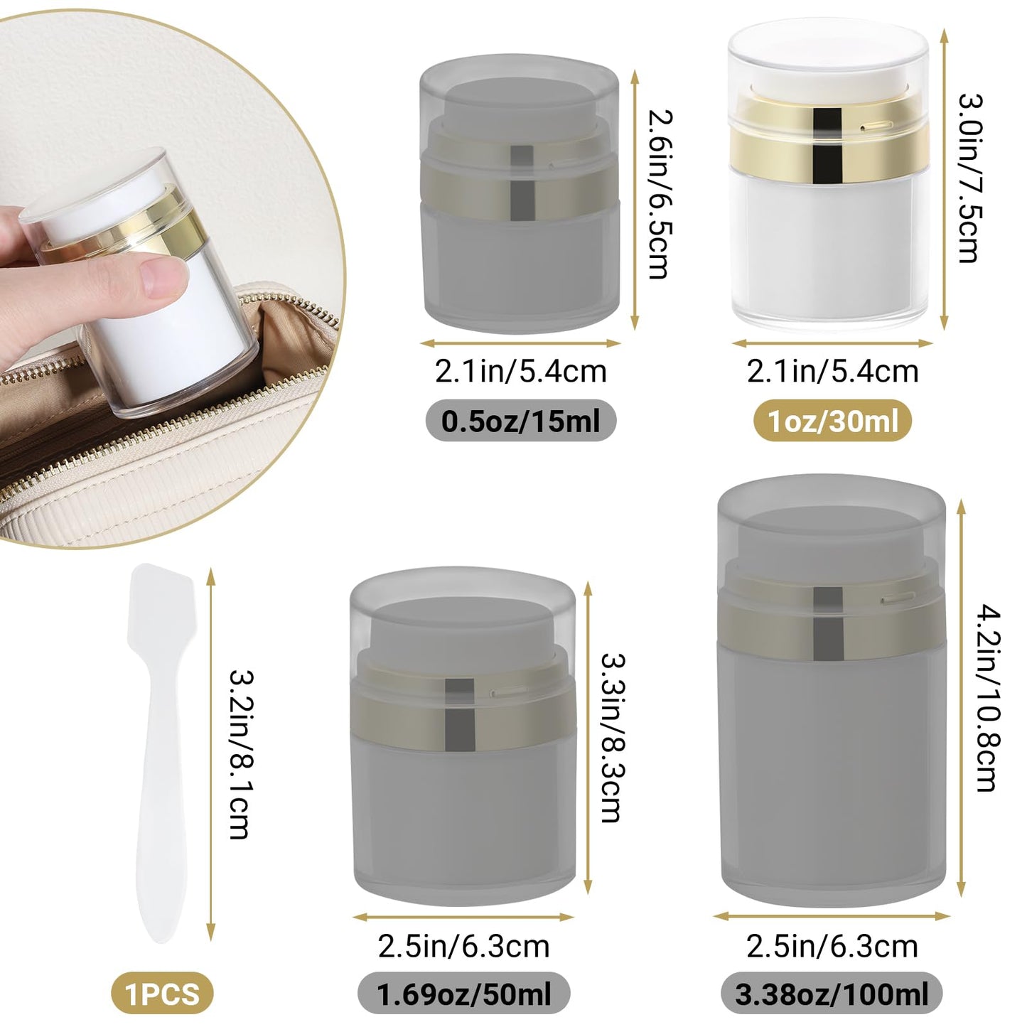 Segbeauty 1oz Travel Jars for Creams, 4pcs 30ml Airless Pump Jars Refillable Travel Bottles Empty Makeup Containers Lotion Dispenser, Gold Jar for Creams for Toiletries Moisturizer Container