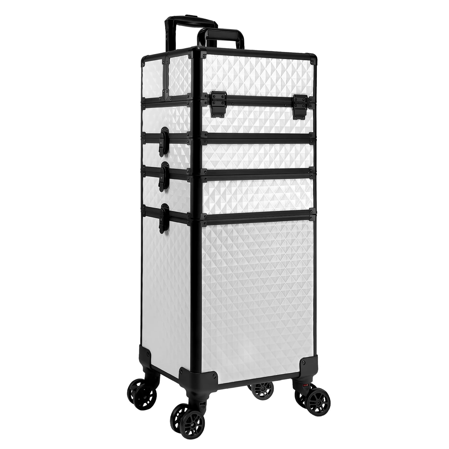 Buanson 5 in 1 Rolling Makeup Train Case on Wheels Large Cosmetic Organizer Travel Cart for Women Beauty Salon Barber Hairstylist White