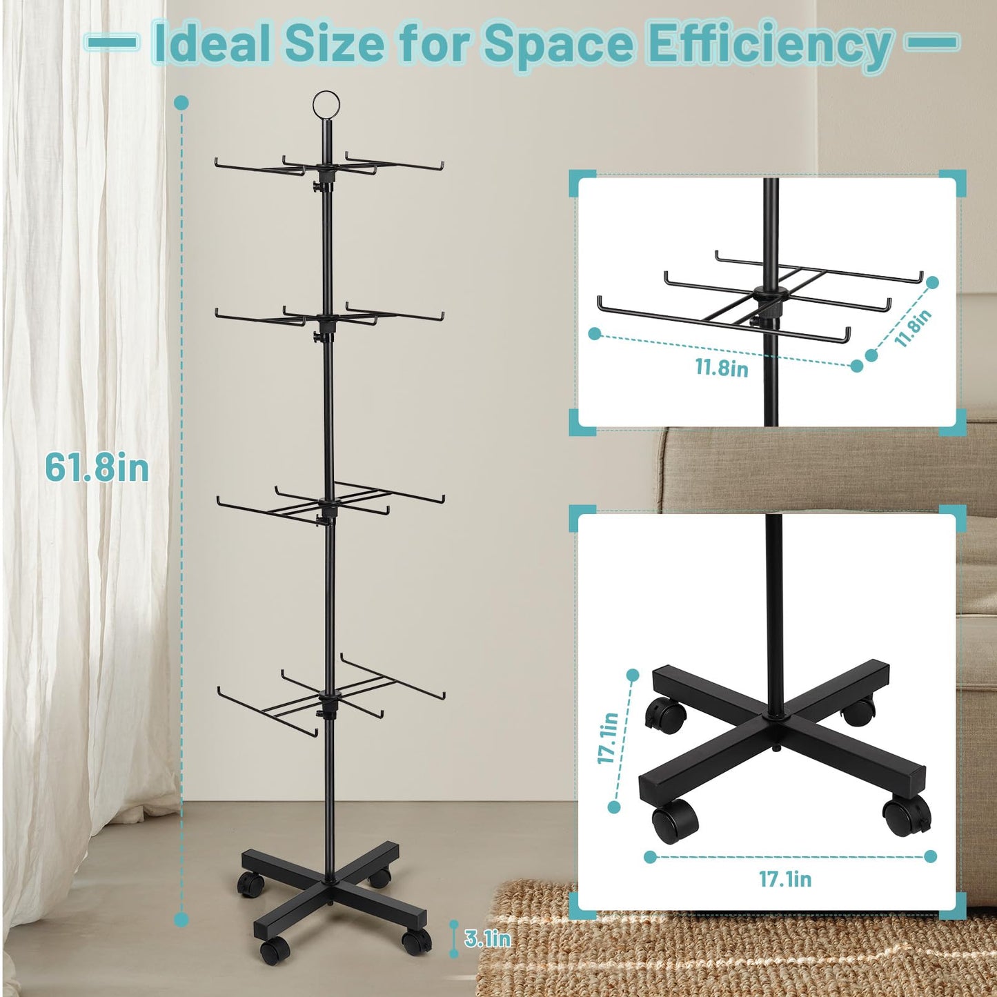 Flenpptly Retail Display Stand Rotating Display Stand 4 Tier Spinning Display Stand for Craft Shows, Jewelry, Keychain, Earring Adjustable Height Retail Display Racks (Black)
