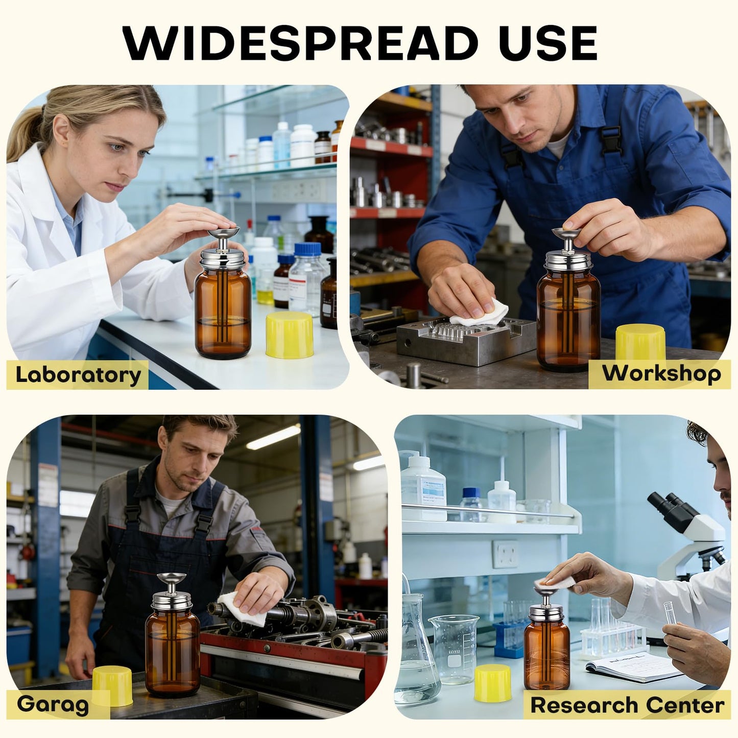 2Pcs 4Oz / 120ml Amber Glass Dispenser Bottles with Lid, Leakproof Acetone Dispenser Pump for Industry, Push Down Glass Alcohol Bottle with Copper Core, Empty Refilllable Liquid Container for PFA/LDPE