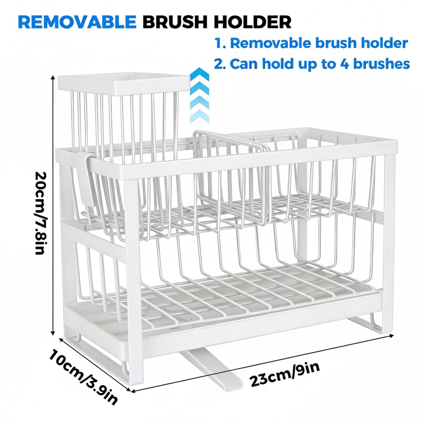 ARKFUSION 2-Tier Sponge Holder for Kitchen Sink, Self-Drain Caddy with Brush Holder, Countertop Organizer for Sponges, Brushes, and Dish Rags（White）