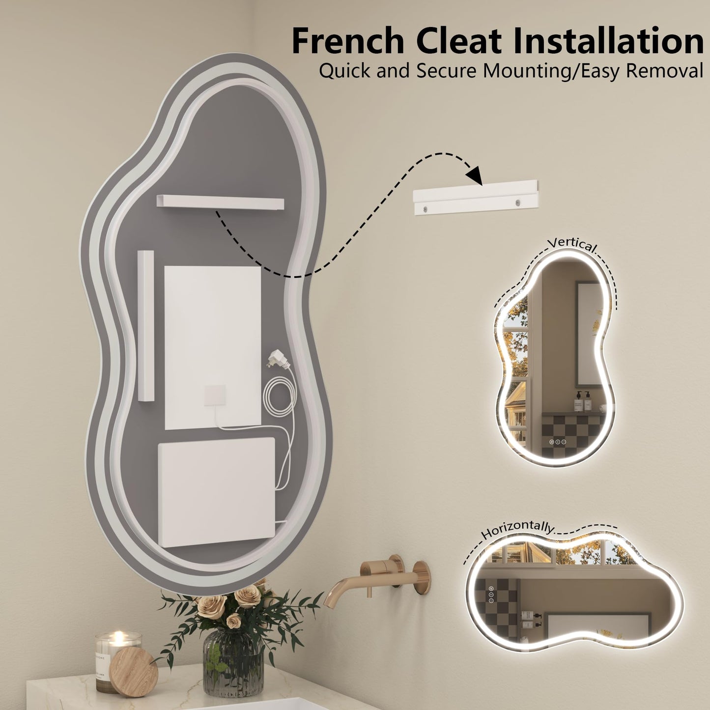 CHARMOR Irregular Backlit Bathroom Mirror with Lights 20x36 Inch, Asymmetrical Cloud-Shaped Led Lighted Vanity Mirror, Fogless, Dimmable, Shatterproof, Memory (Horizontal/Vertical)