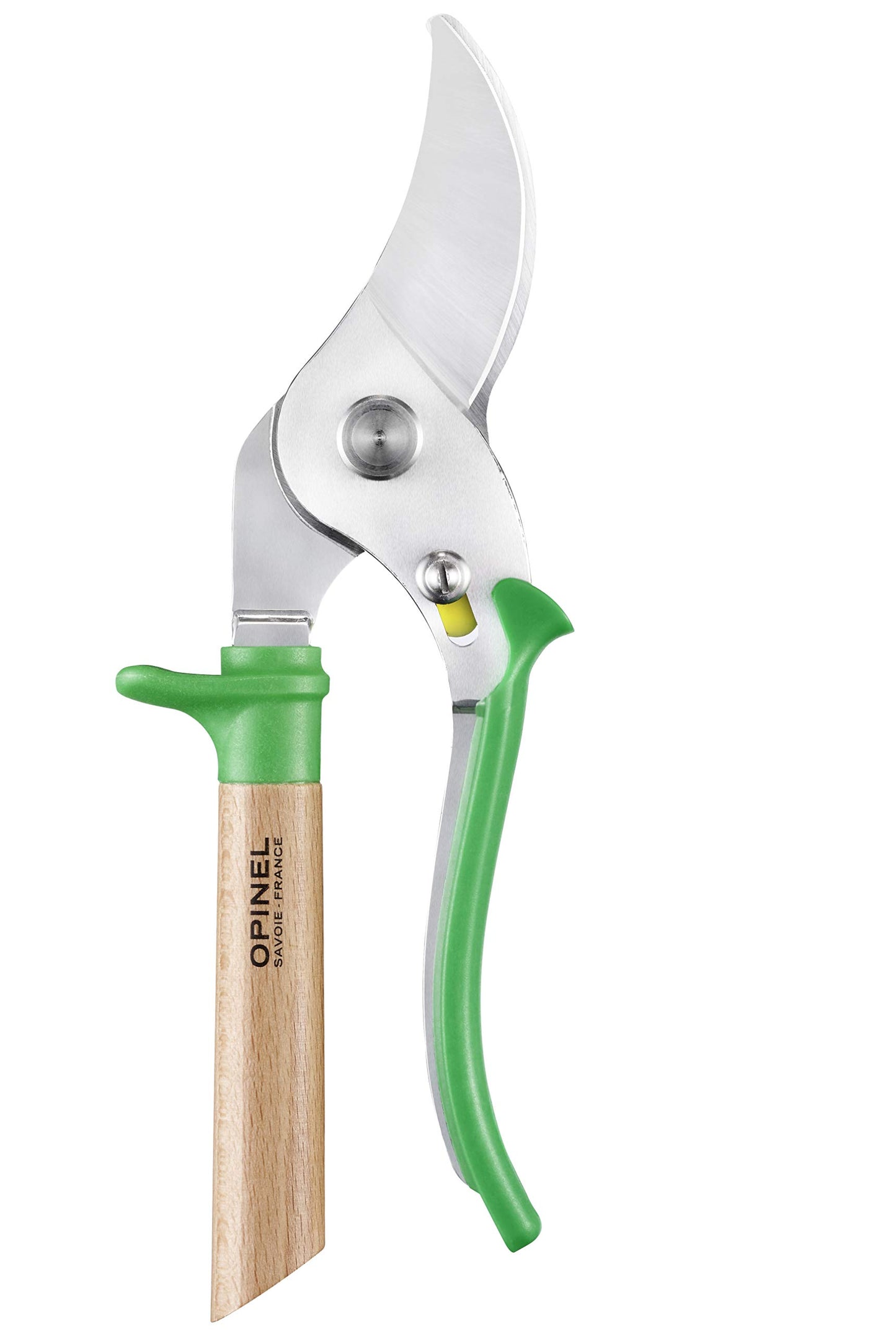 Opinel Hand Pruning Shears with non-slip beech wood handle perfect for bypass trimmers, garden, hedge, lawn clippers or hand scissors with stainless steel blade (Green)