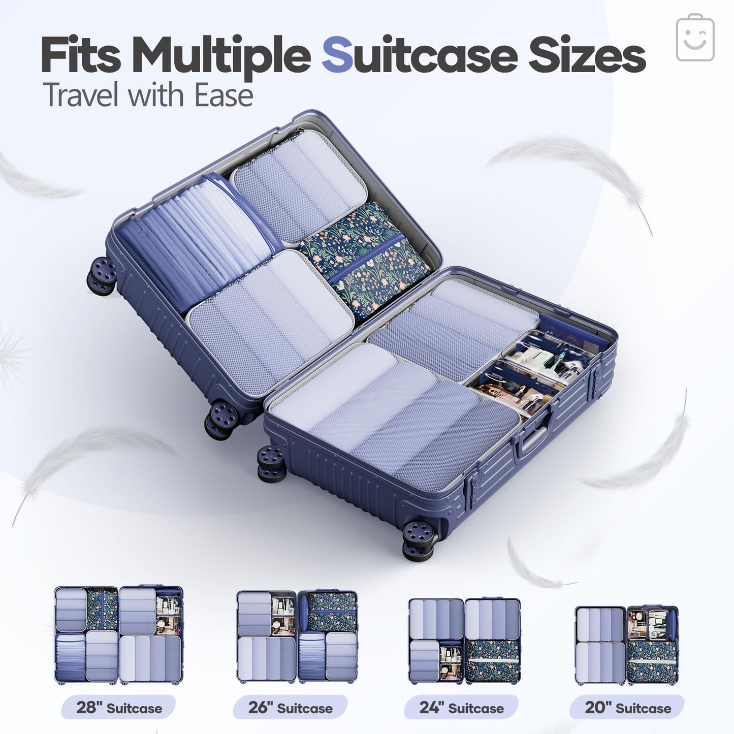 Veken 9/11 Set Compression Packing Cubes for Travel Essentials,Compressible Expandable Luggage Suitcase Organizer Bags for Clothing,Space Saver Bags with Over 1000 pcs of Mesh Holes(Dark Blue Floral)