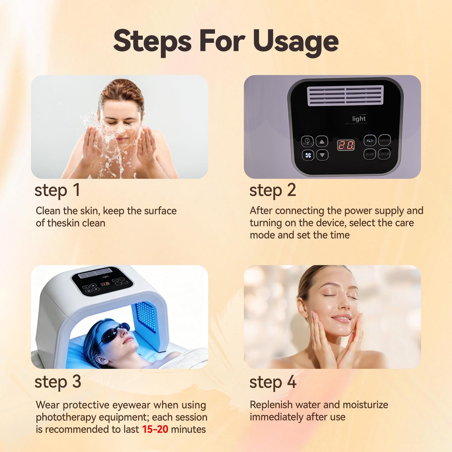 BEICNWOD Light Mask - 7 Color Photon Facial Device for Skin Care, Red & Blue Light for Face, Neck & Body, Rechargeable Home Use
