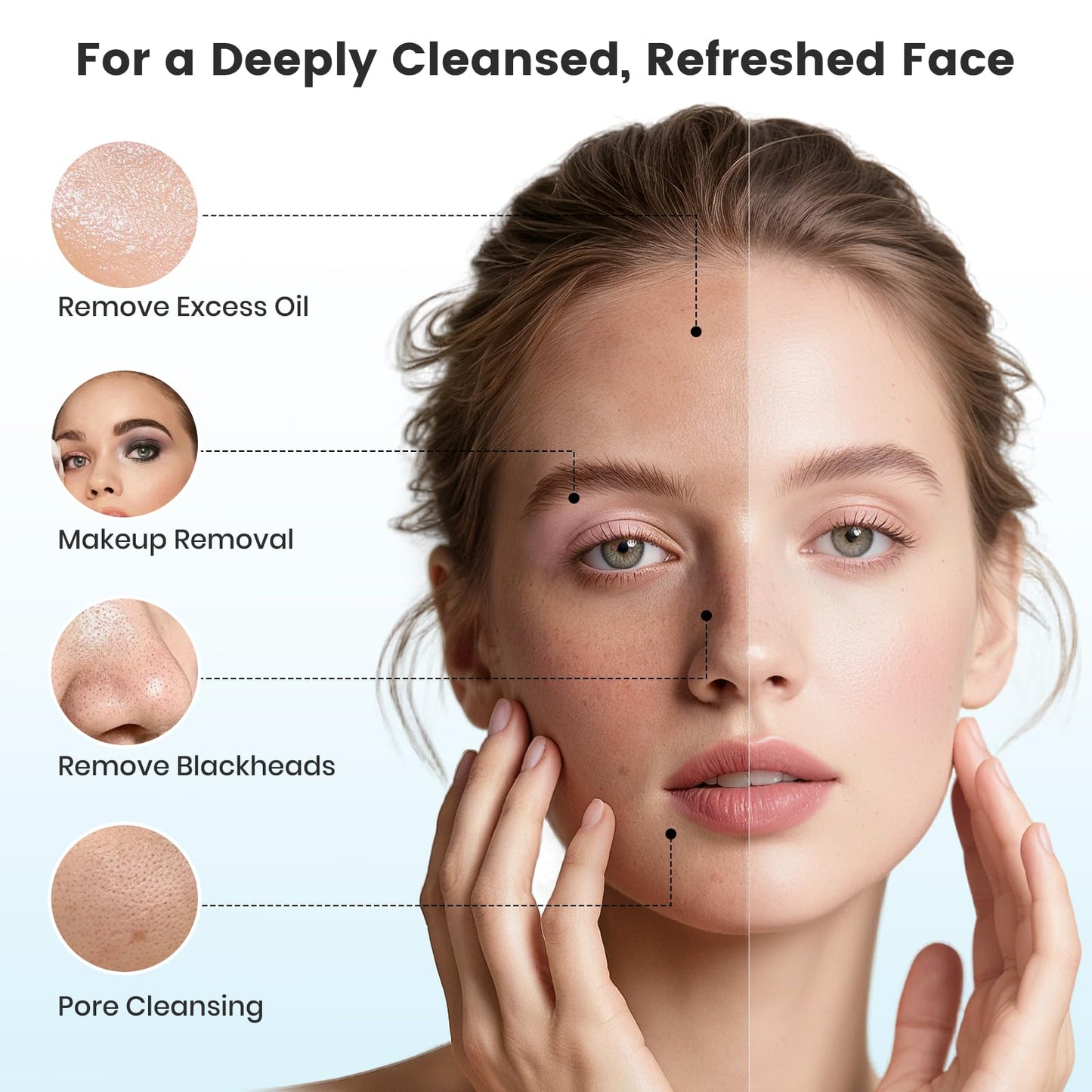 Electric Facial Cleansing Brush, 2-Way Rotating Rechargeable Face Scrubber for Daily and Deep Cleaning, 3 Modes, 3 Brush Heads, Waterproof, Face Wash Brush for All Skin Types