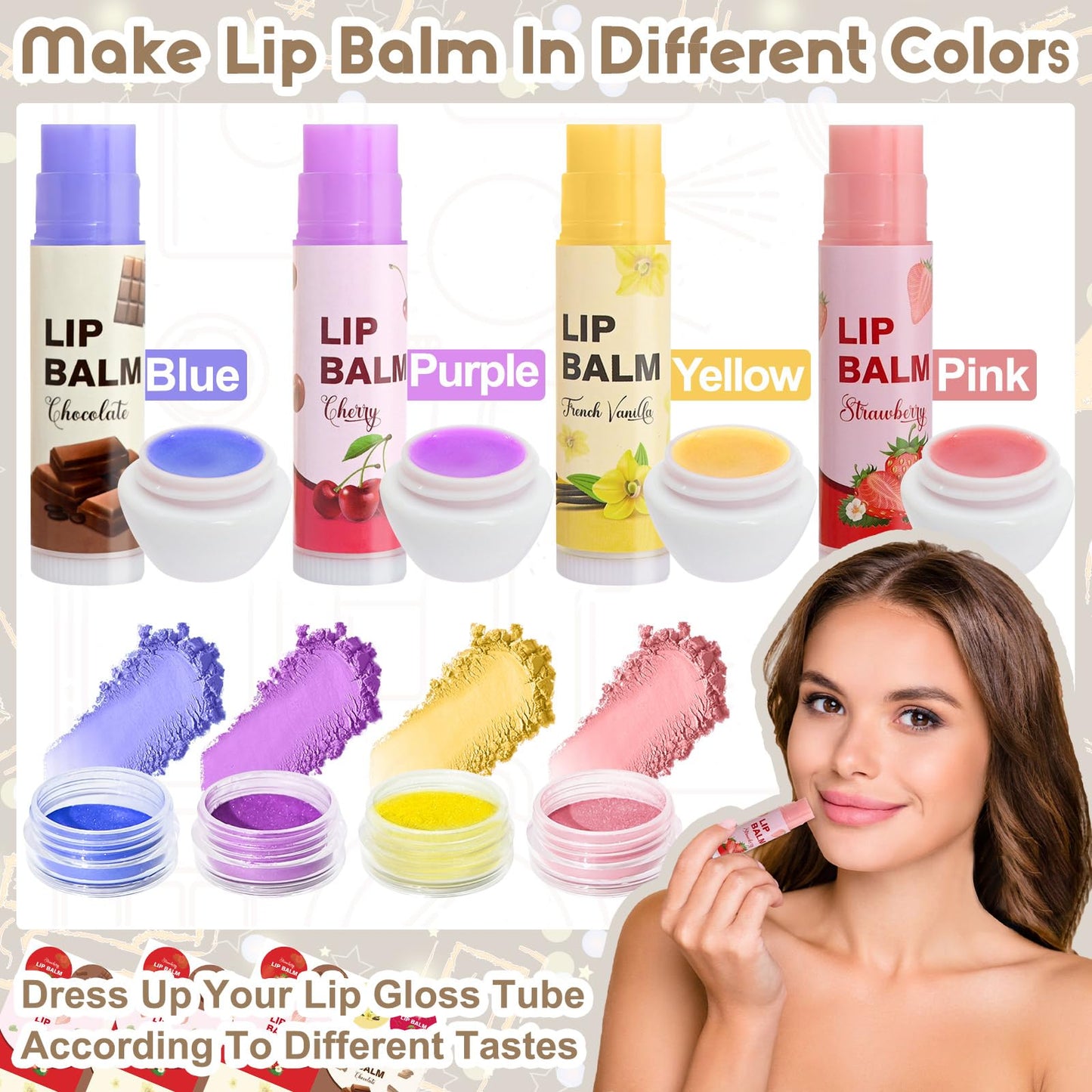 JUYRLE DIY Lip Balm Kit - Make Your Own Natural Beeswax Lip Balm with Containers, Moisturizing Base, Perfect for Kids and Adults