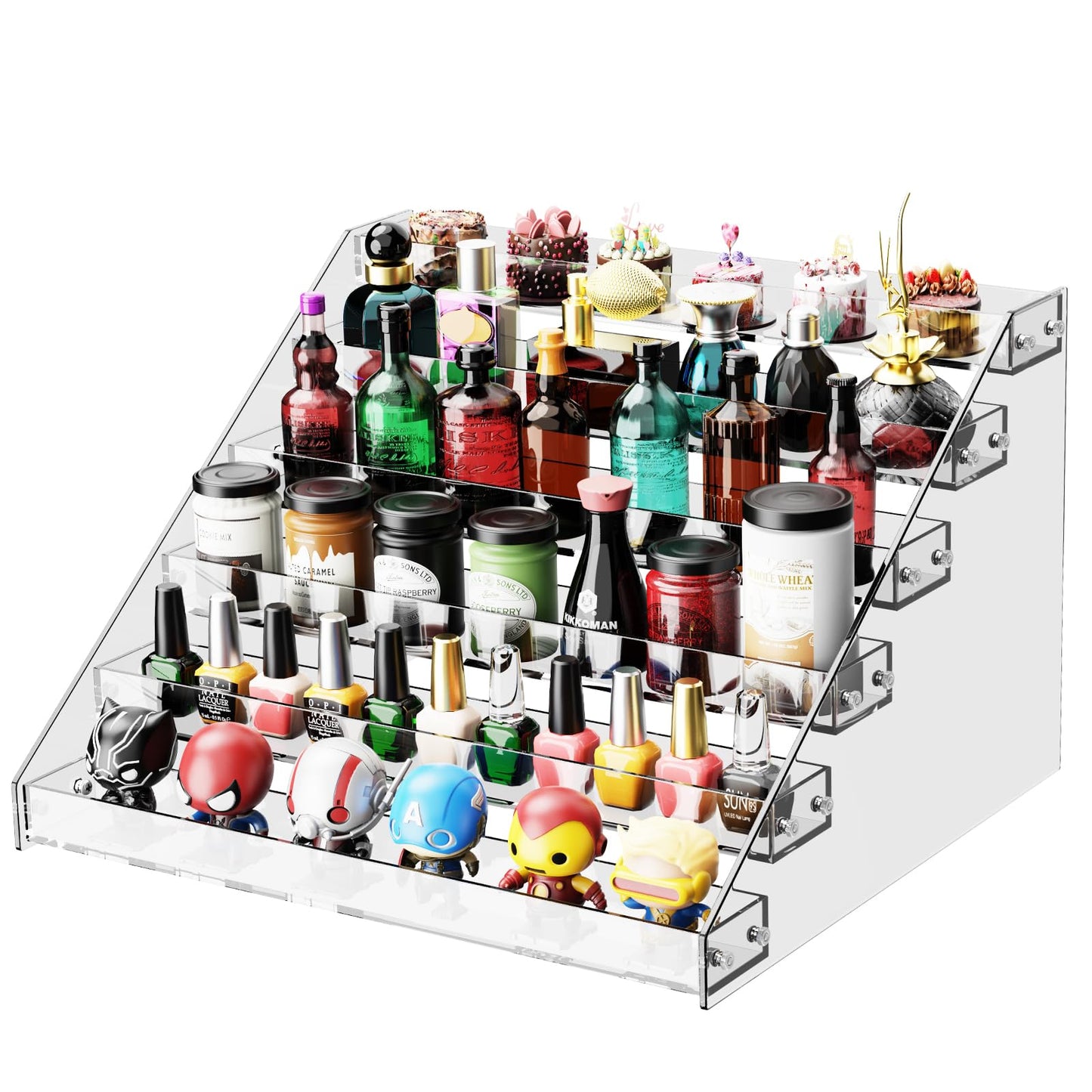 HUITAI Acrylic Display Shelf,Risers Display Stands,Perfume Organizer,Cupcake Stand,Tiered Display Stand,Sticker Display,Card Stands For Display,Card Display Stand,Figure Display，Spice Rack(6 Tier)
