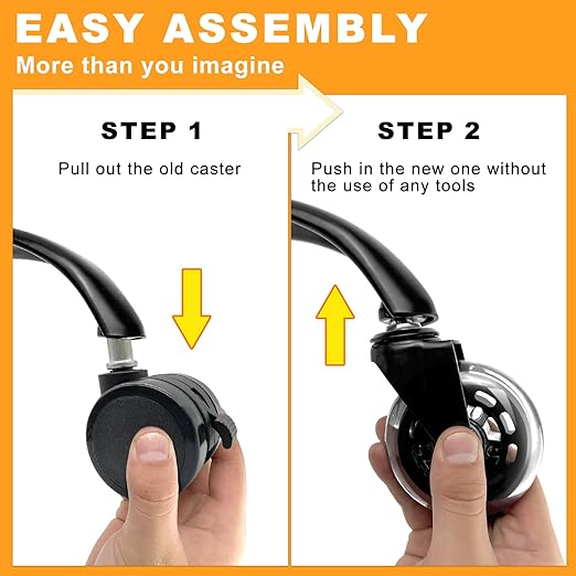 Office Chair Wheels for Casters Replacement - 3" Rubber Wheels for Computer Gaming Desk Caster Smooth & Safe Rolling for All Floors Hardwood and Carpet-Set of 5, 2 with Safety Brakes,3 No Brake, Clear