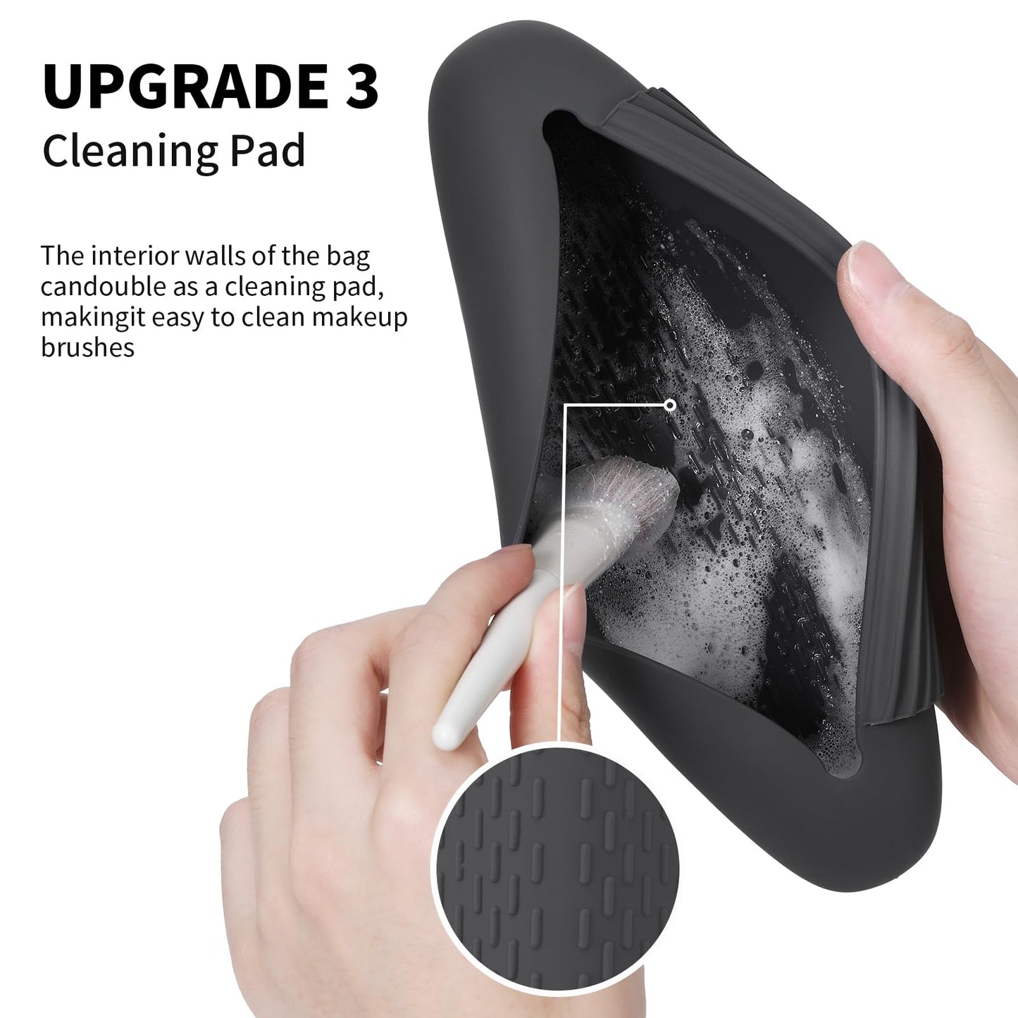 AGIKET Silicone Makeup Brush Holder Travel Cosmetic Bag：Soft Portable Cosmetic Face Brushes Holder with Upgrade Anti-Fall Out Magnetic Closure, Large Travel Makeup Brush Case - Grey