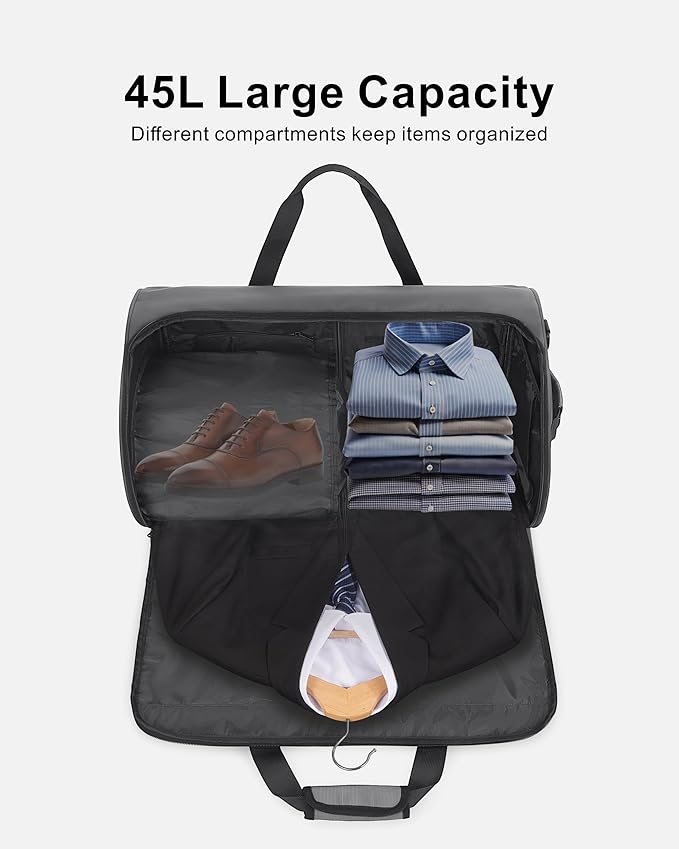 NPBAG Convertible Garment Duffle Bags for Travel - Carry on Garment Bag, Suit Bag for Men & Women, 3 in 1 Foldable Travel Duffle Backpack with Shoulder Strap (Grey)