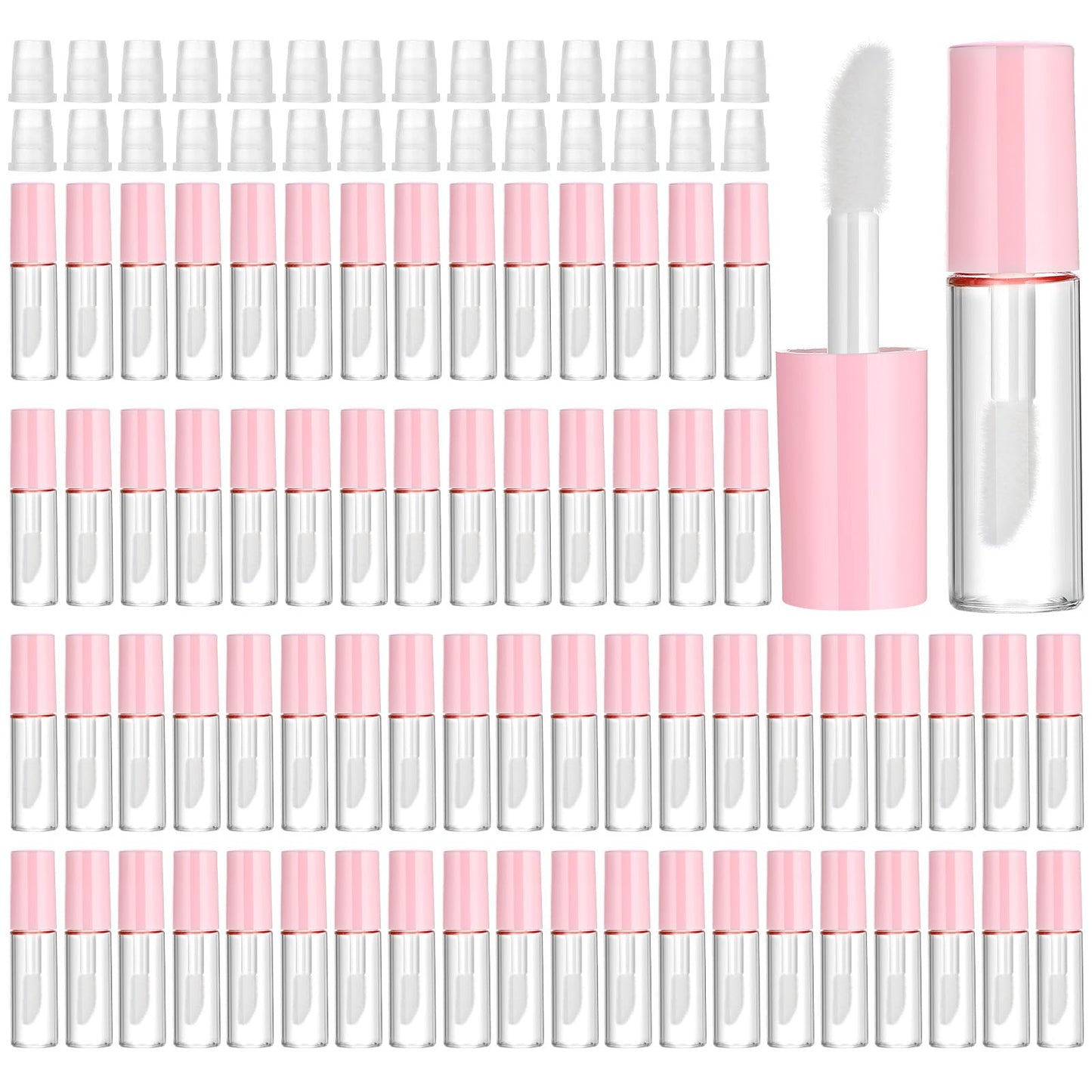 100PCS 1.2ML Clear Mini Lip Gloss Tube Bulk Empty Lipgloss Tubes with Wand and Rubber Insert for Different Samples Travel Split Charging DIY Makeup(Pink)