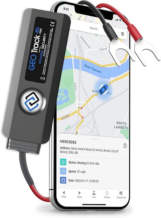 REWIRE SECURITY Geo Track Mini 4G GPS Tracker for Vehicles – Real-Time Vehicle Tracking Device for Car, Van, Motorhome | Easy Battery Install | Live App Tracking | 4G Fleet Tracking