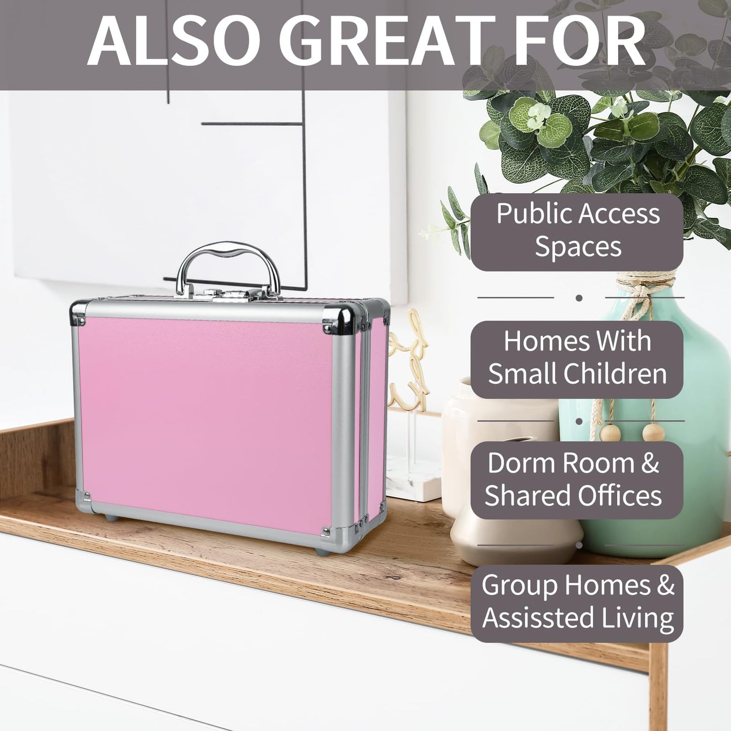 HUONIC Large Portable Cosmetic Box with 6 Accessories, Aluminum Makeup Storage Lock Case. 11.2 X 8 X 3.9 Inches, Great Gift for Women. (Pink)