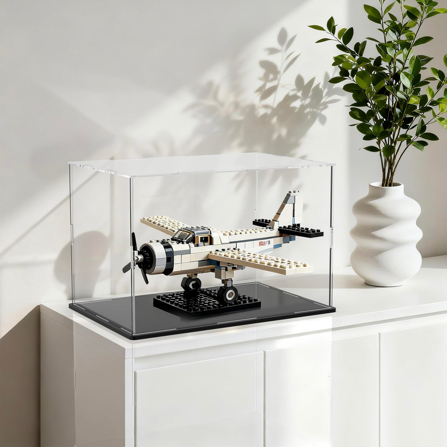 HEMYLU Acrylic Box with Matt Black Base, Simple Self-Assembly Clear Acrylic Display Case, 16x8x8 inch Showcase with Lid for Model Cars and Long Narrow Collections