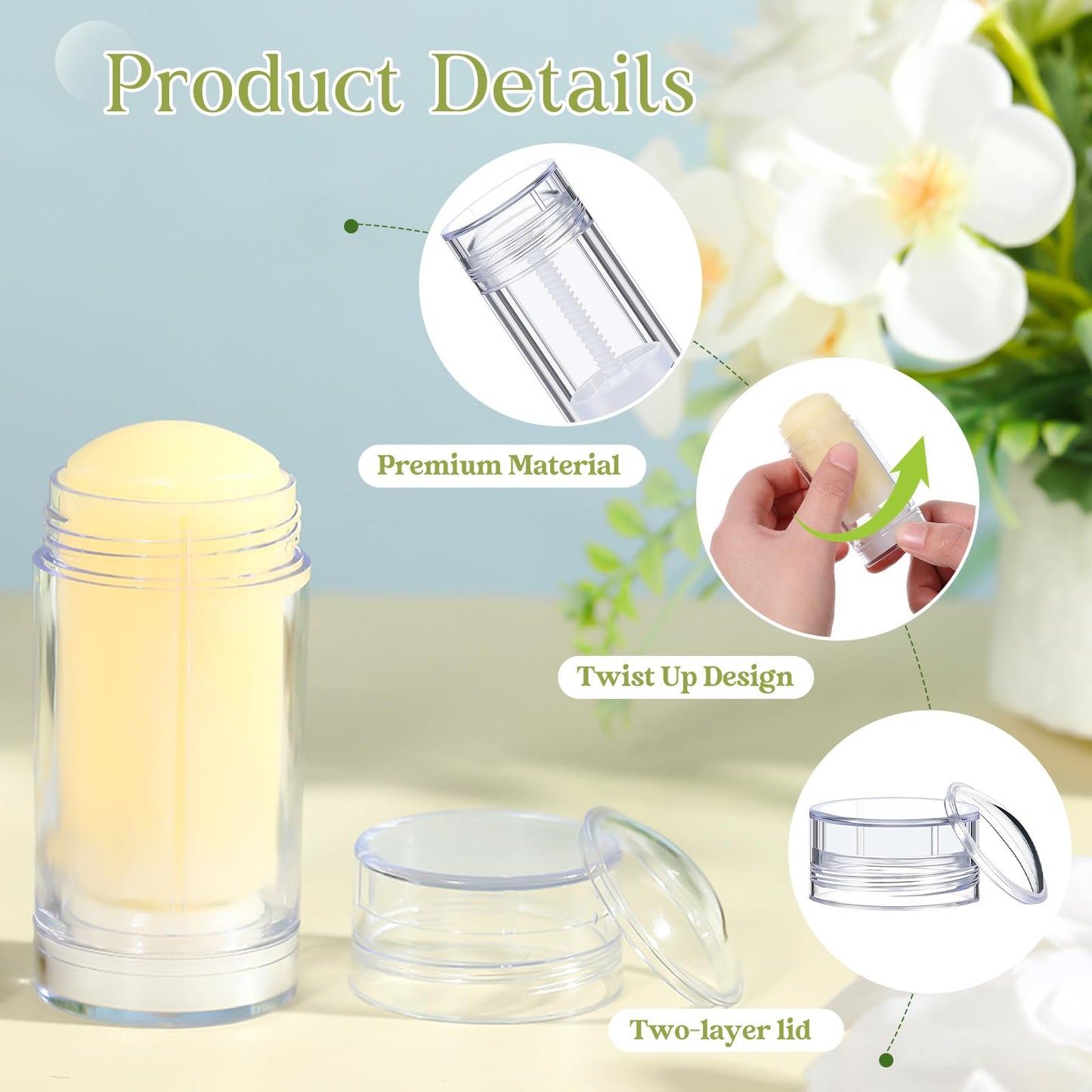 Teenyyou 50 Pcs 30 ml Empty Deodorant Containers Twistup Filling Stick Plastic Deodorant Container Refillable Bottles Bottomfill Round Lip Balm Tubes Cylinder for Homemade DIY Lip Balm (Clear)