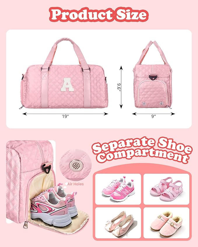 Personalized Duffle Bag Women Girls Gift: Letter Carry on bags, Dance Cheer bag Sports for Girl, Kid Gymnastics Bags, Birthday Gifts for Women Girls Kids Teens Mom Teacher