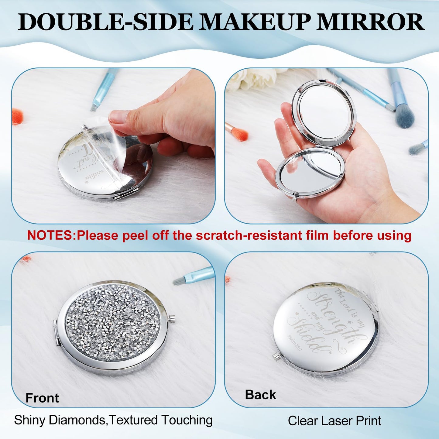 Thyle 12 Pcs Compact Mirror Bulk Gifts Christian Pocket Mirror for Confirmation Favors Catholic VBS Women Bible Verse Wallet Makeup Compact Religious Baptism(Same,Silver)