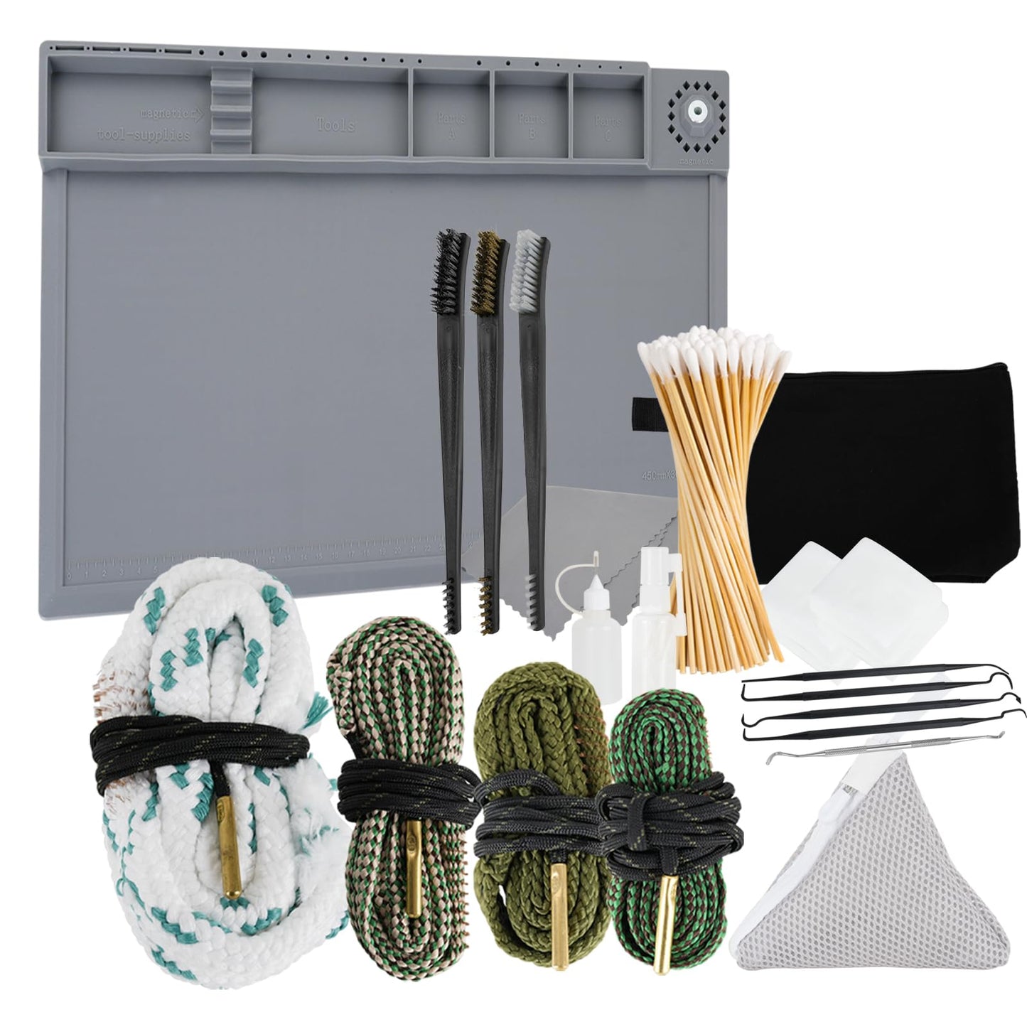 23 Pieces Universal Gun Cleaning Kit for Handguns and Rifles, Gun Cleaning Supplies Includes 9mm/5.56mm/12Ga Gun Cleaning Snake, Gun Cleaning Mat with Brushes, Picks, Swabs, Patches, Empty Oil Bottle