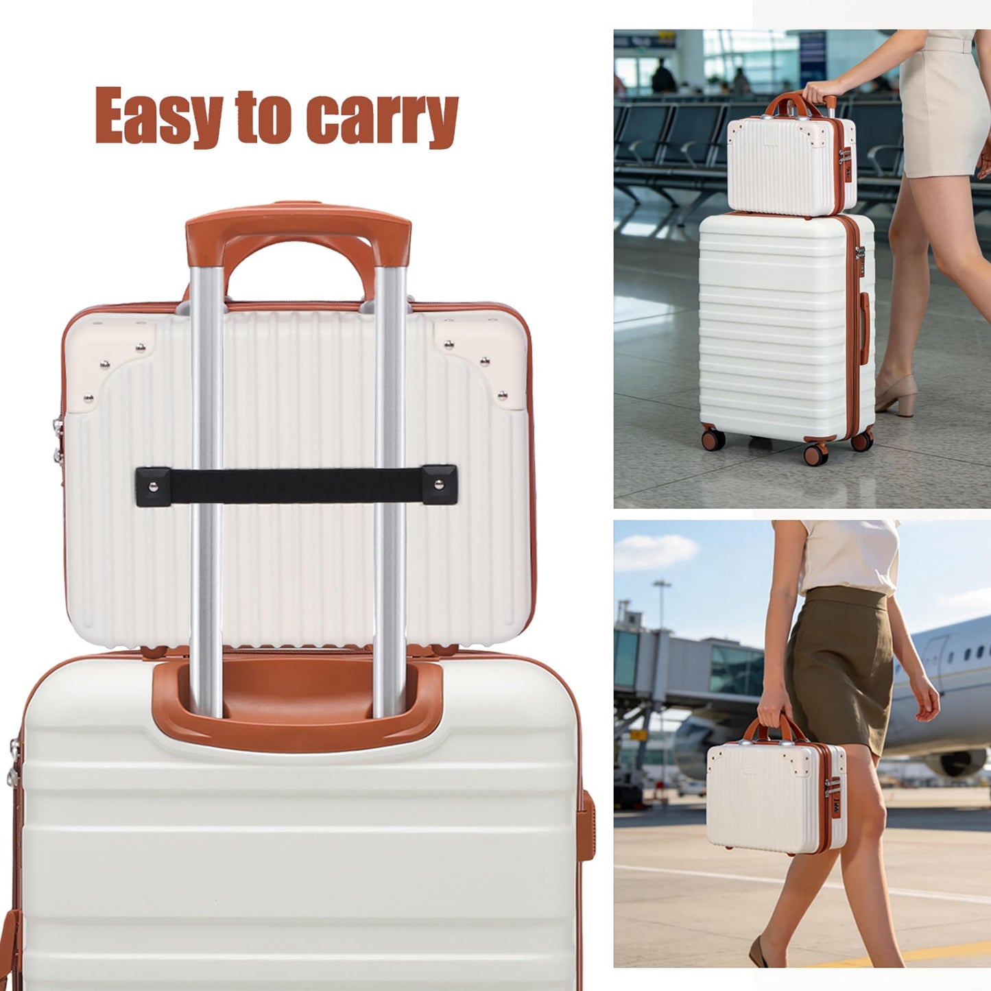 Feybaul Vanity Case, 14 Inch Hard Shell Makeup Travel Suitcase with Elastic Strap for Luggage Handle, Small Cosmetic Train Case & Toiletry Organizer Box for Women Girls (Beige)