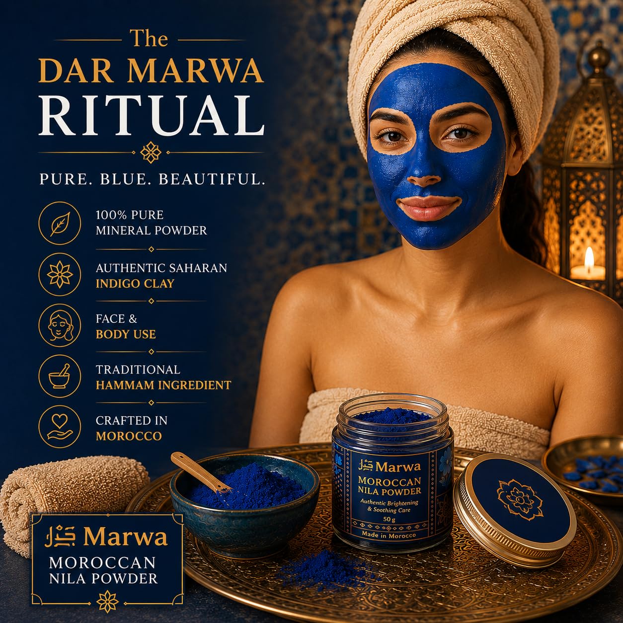 Moroccan Nila Powder 1.7 oz – Loose Blue Hammam DIY Face & Body Masks