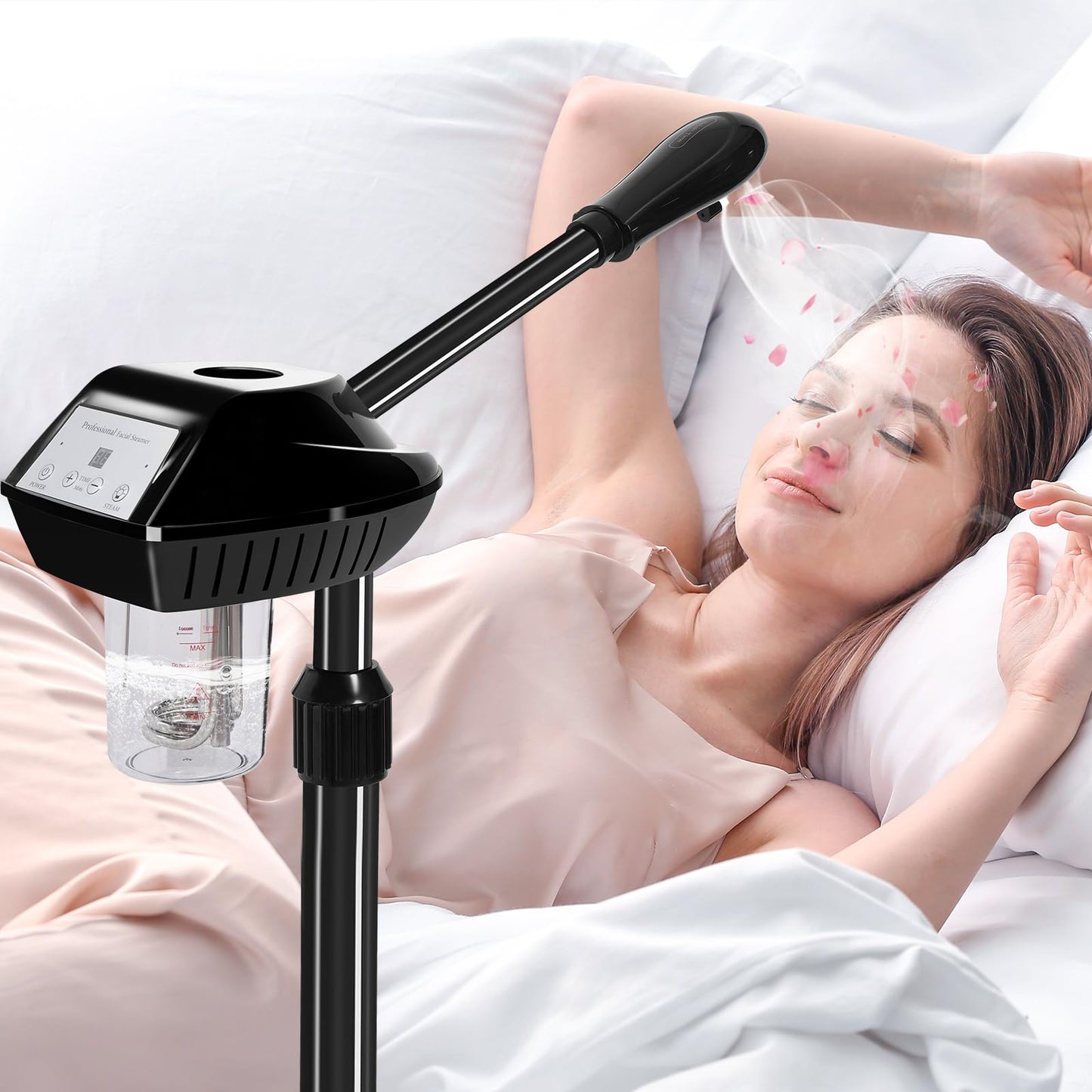 Retain time Rollable Facial Steamer with Powerful Steam Output, Adjustable Height Face Steamer, Professional Skin Hydrating Moisturizing Spa Machine for Home & Beauty Salon Use