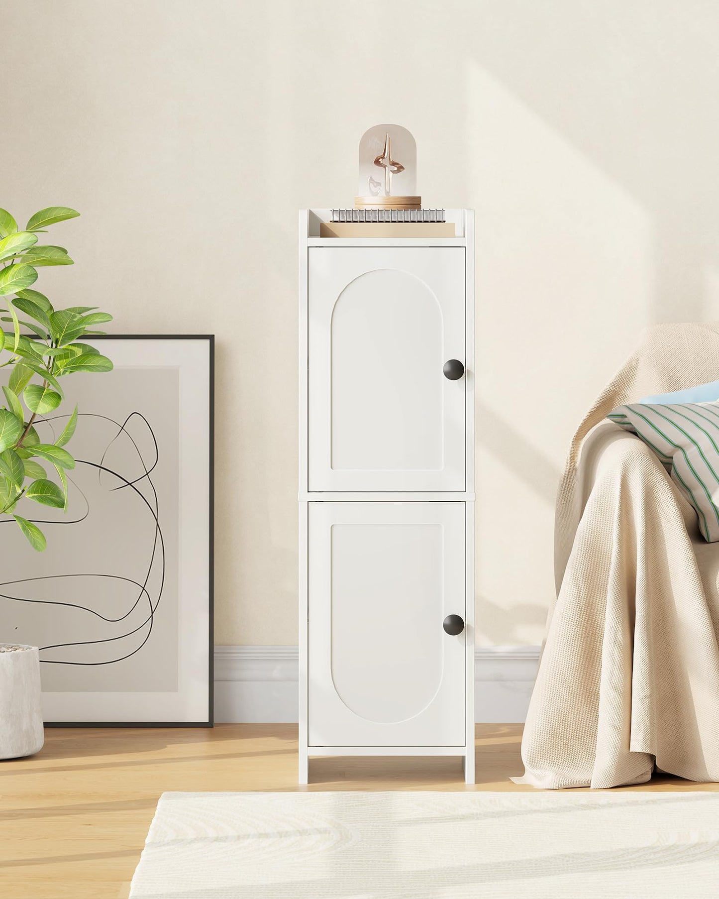 CHOEZON Toilet Paper Cabinet, Small Corner Floor Cabinet, Freestanding Toilet Paper Storage Cabinet with 2 Doors, Narrow Bathroom Cabinet, for Small Spaces, Bathroom, Living Room, Kitchen, White