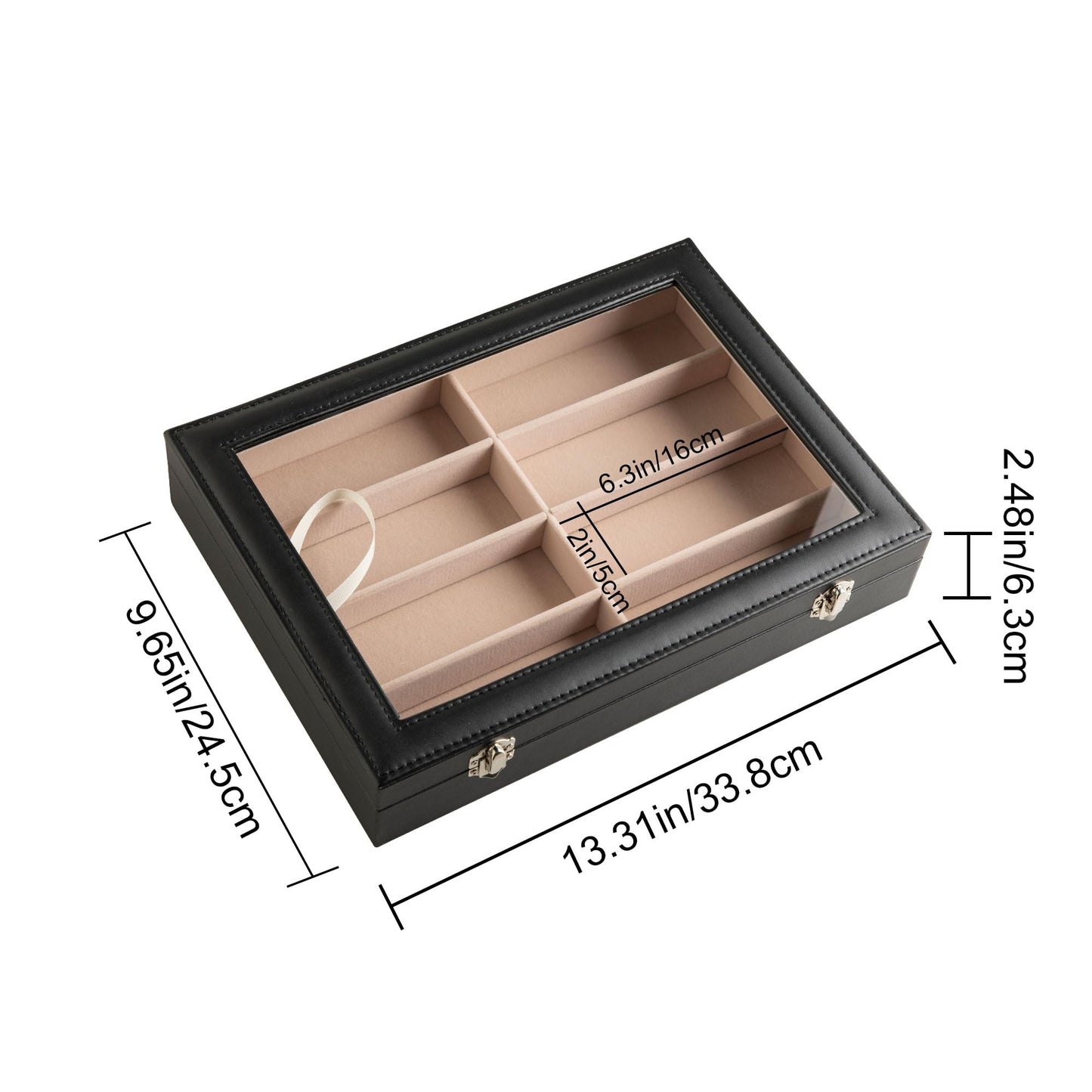 Frebeauty Sunglass Organizer,PU Leather Glasses Organizer,8-Slot Sunglasses Tray with Clear Lid,Men's/Women's Sunglasses Box,Sunglass Case,13.3x9.6x2.4 Inches,Eyeglass/Eyewear Display Tray(Black)