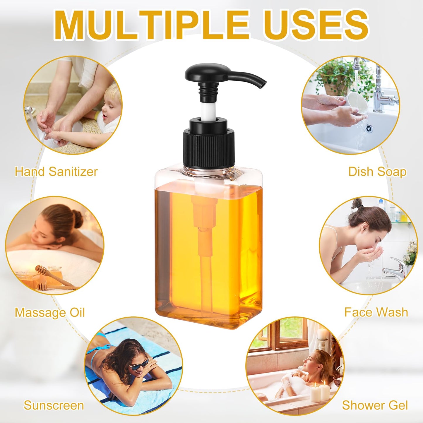 Domensi 100ml /3.4 oz Pump Bottle Mini Travel Bottles Small Dispenser Containers Plastic Pump Lotion Dispenser Empty Square Travel Size Containers Toiletries
