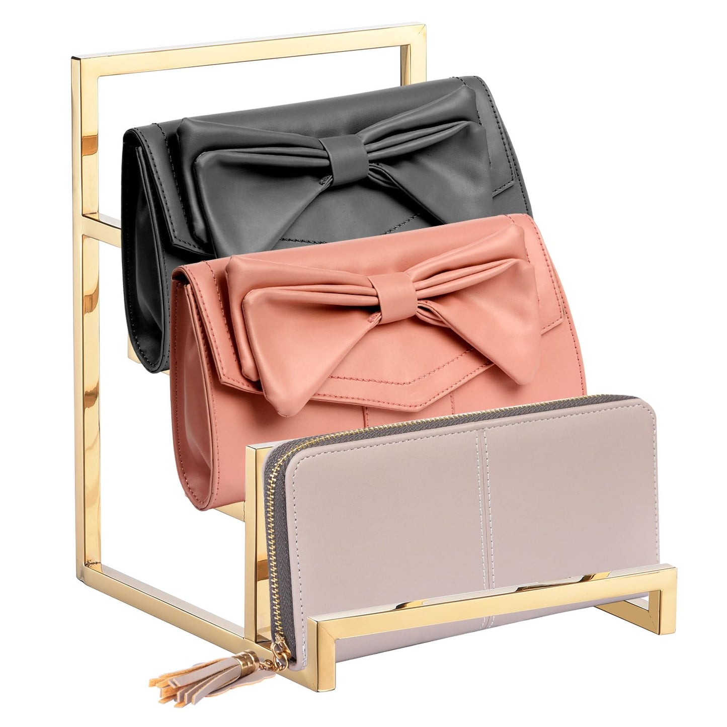 uxcell Clutch Purse Display Stand 4 Layer Wallet Display Rack Metal Clutch Holder Riser for Home Retail Store Supplies - Gold