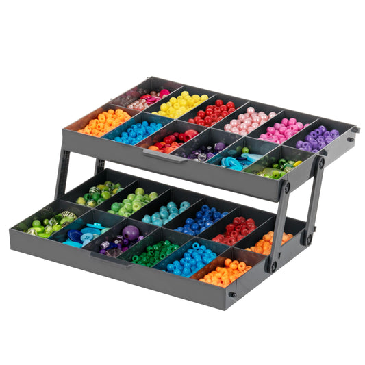 IRIS USA 2-Tier Drawer Organizer Expandable |Made in USA| Multi-Level Collapsible Organization, Comes with Dividers for Crafts, Makeup, Jewelry & Office - Charcoal