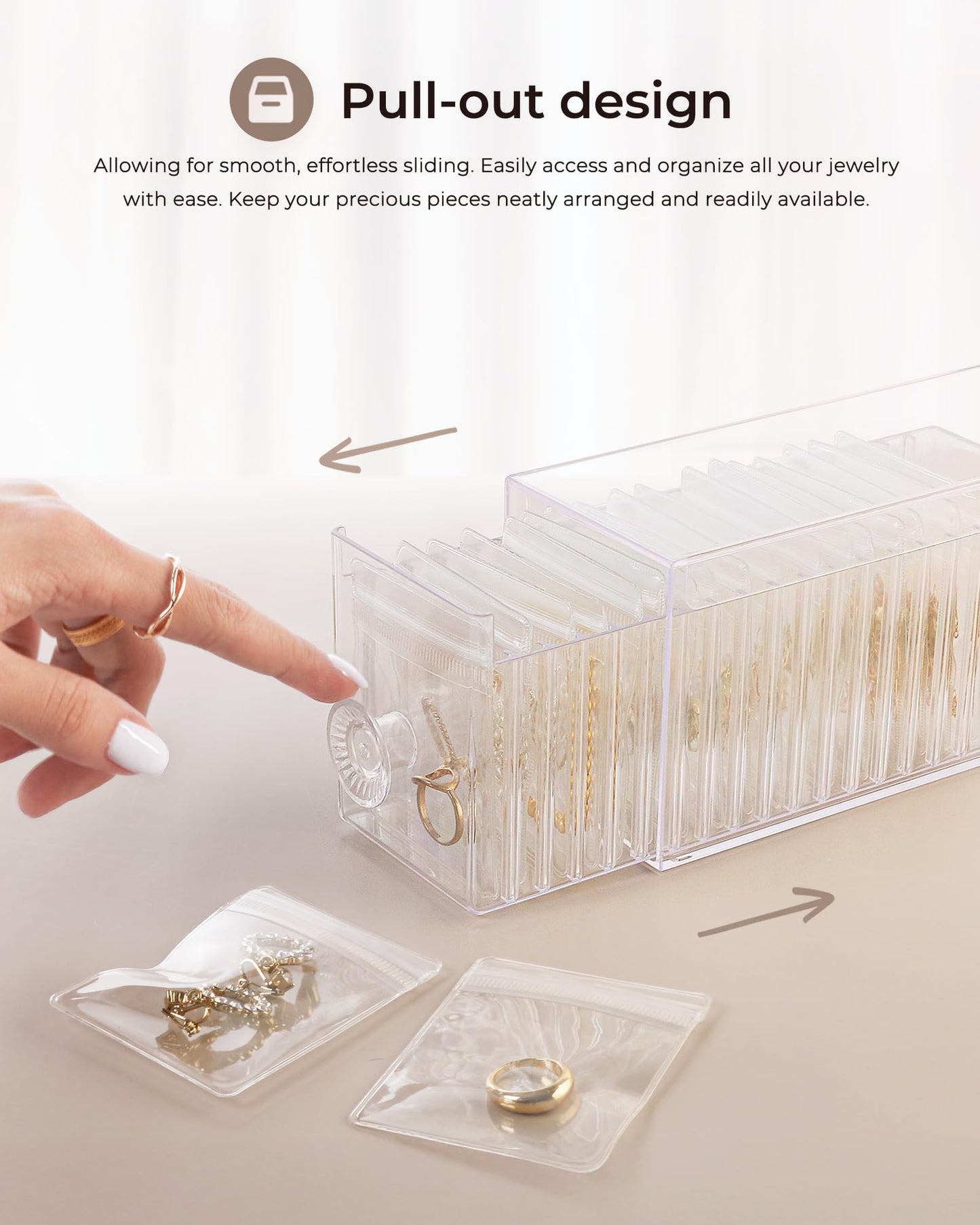 HOMEHIVE Clear Acrylic Jewelry Organizer Box with 20 Portable Pouches, Jewelry Storage Case for Women Girls, Tangle-Free, Anti-Tarnish, Compact Storage for Necklaces/Earrings/Rings, Upgraded Clear