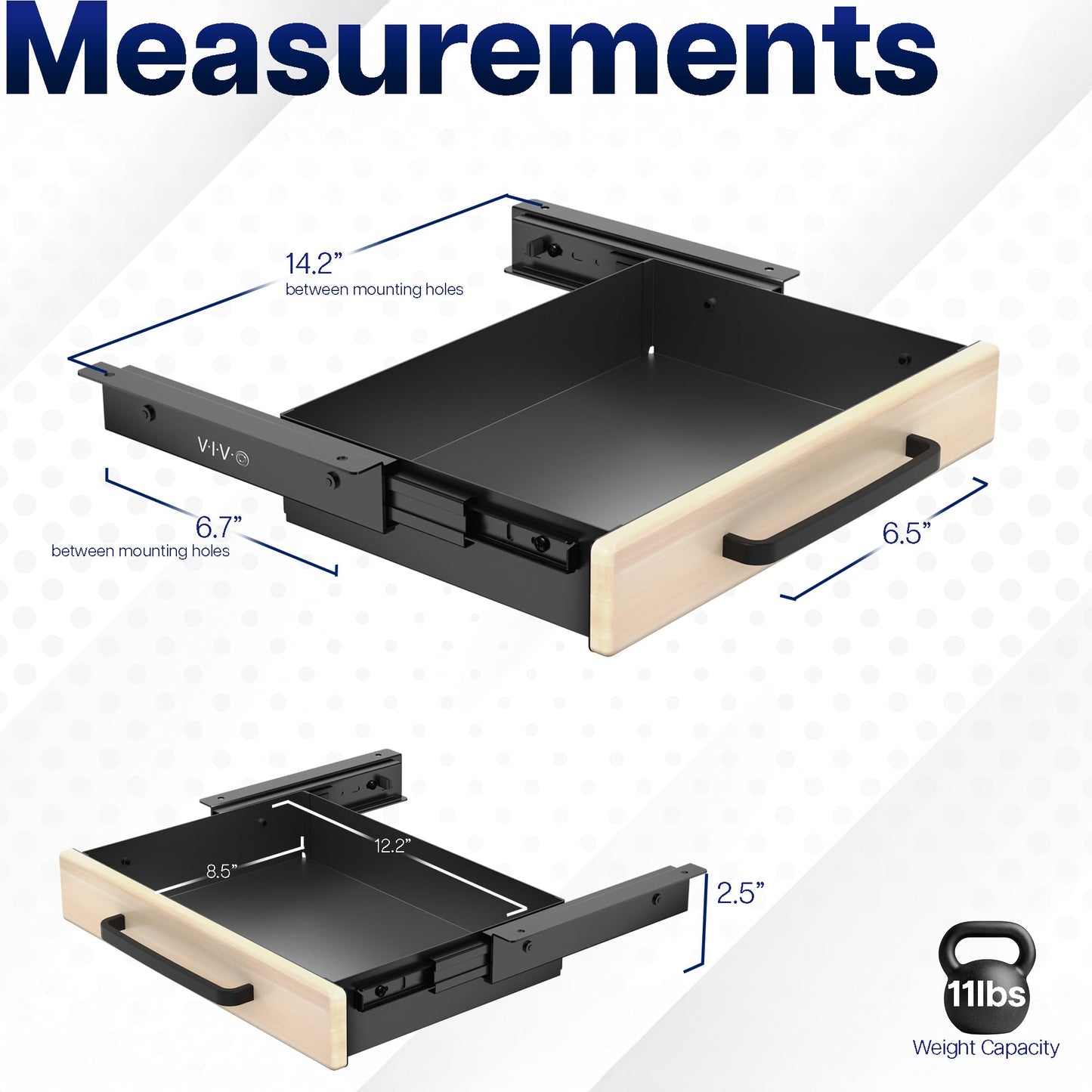 VIVO Under Desk Mounted Sliding Pull-out Drawer for Office Desk, Pull Handle, Storage Organizer for Sit Stand Workstation, DESK-DR1H-C
