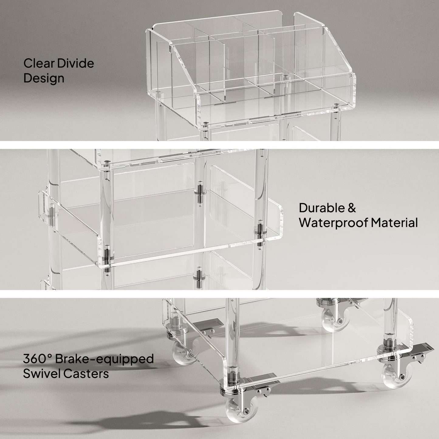 Aquiver Acrylic 4 Tier Makeup Organizer Cart - Small Rolling Vanity Cart