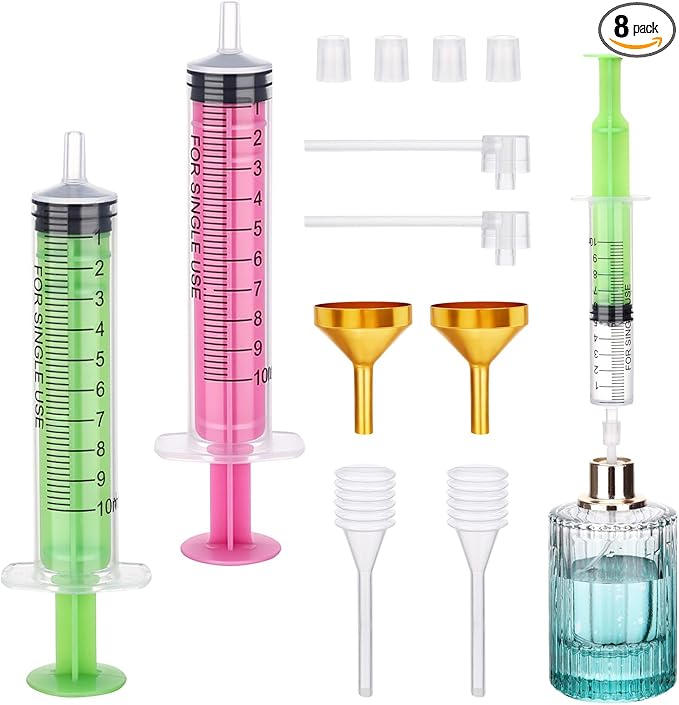 Segbeauty 8pcs 0.34oz Perfume Decanter Refill Tool Kit for Travel Spray Bottle, 10ml Plastic Pink Green Perfume Dispenser Transfer Tool Set with Funnel Pump Disenser, Cologne Making Kit for Men Women